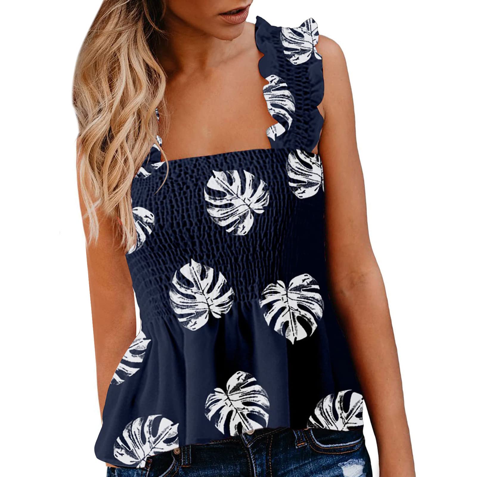 Stylish Women's Floral Printed Peplum Hem Cropped Tank Tops - Loose Fit Square Neck Summer Tops for Casual Wear, Beach Outings & Vacation Outfits