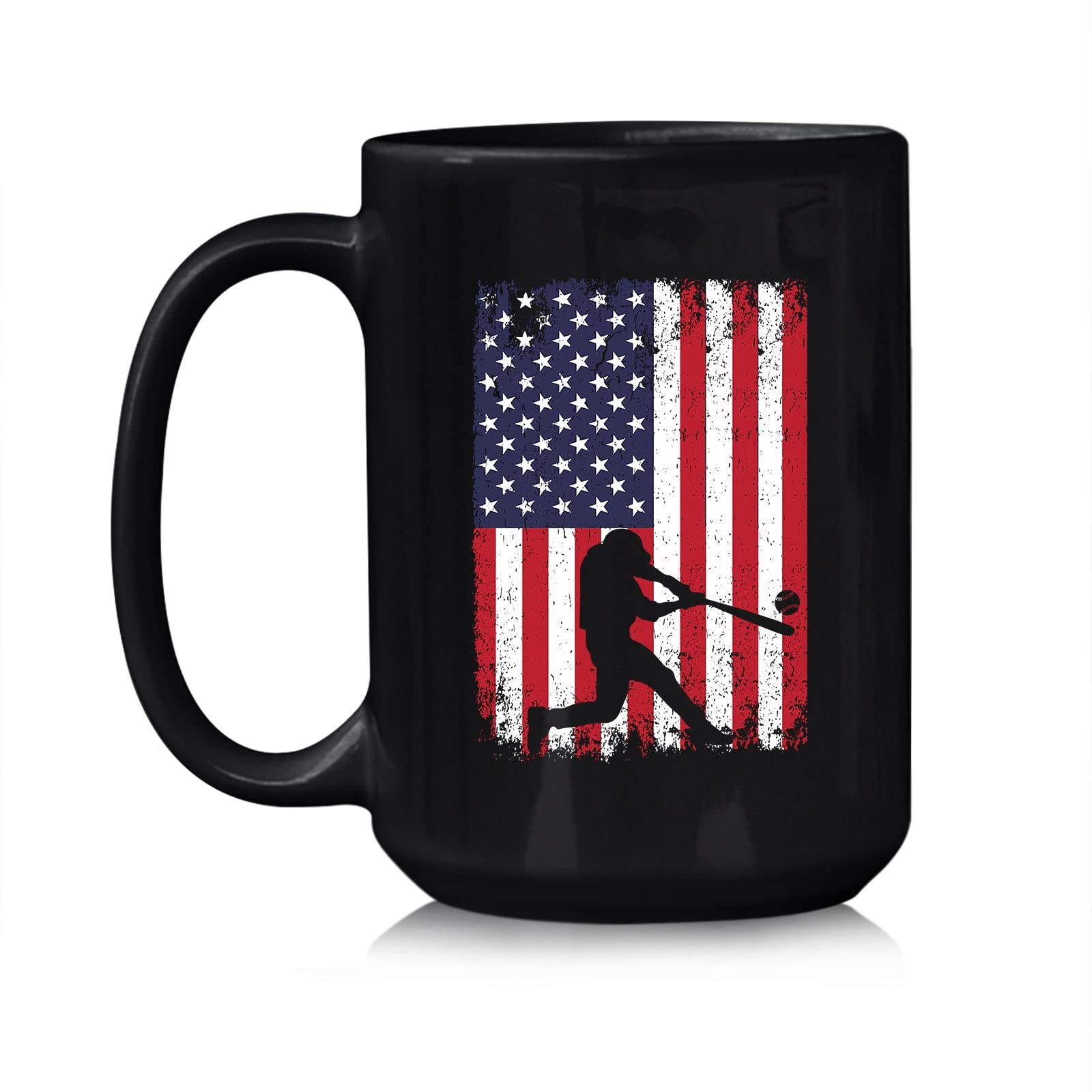 USA Baseball Flag Ceramic Coffee Mug - 11oz & 15oz Funny Witty Gift for Baseball Fans (Birthday/Christmas Present) - Durable Porcelain Travel Mug for Office, Home & Tailgating Parties