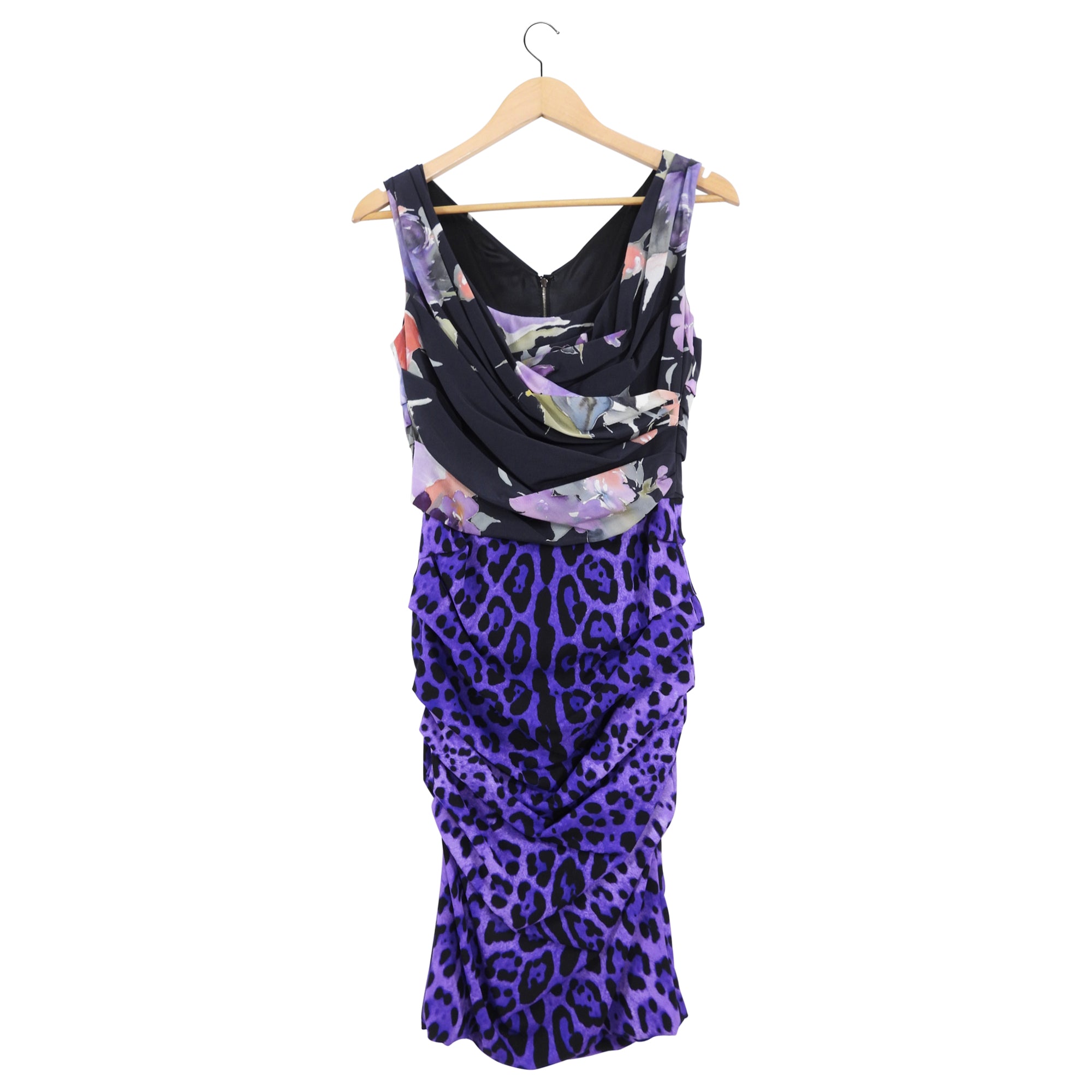 Dolce & Gabbana Women's Purple Leopard Floral Print Silk Dress Size S (US 4) - Elegant Evening Party & Cocktail Dress for Special Occasions