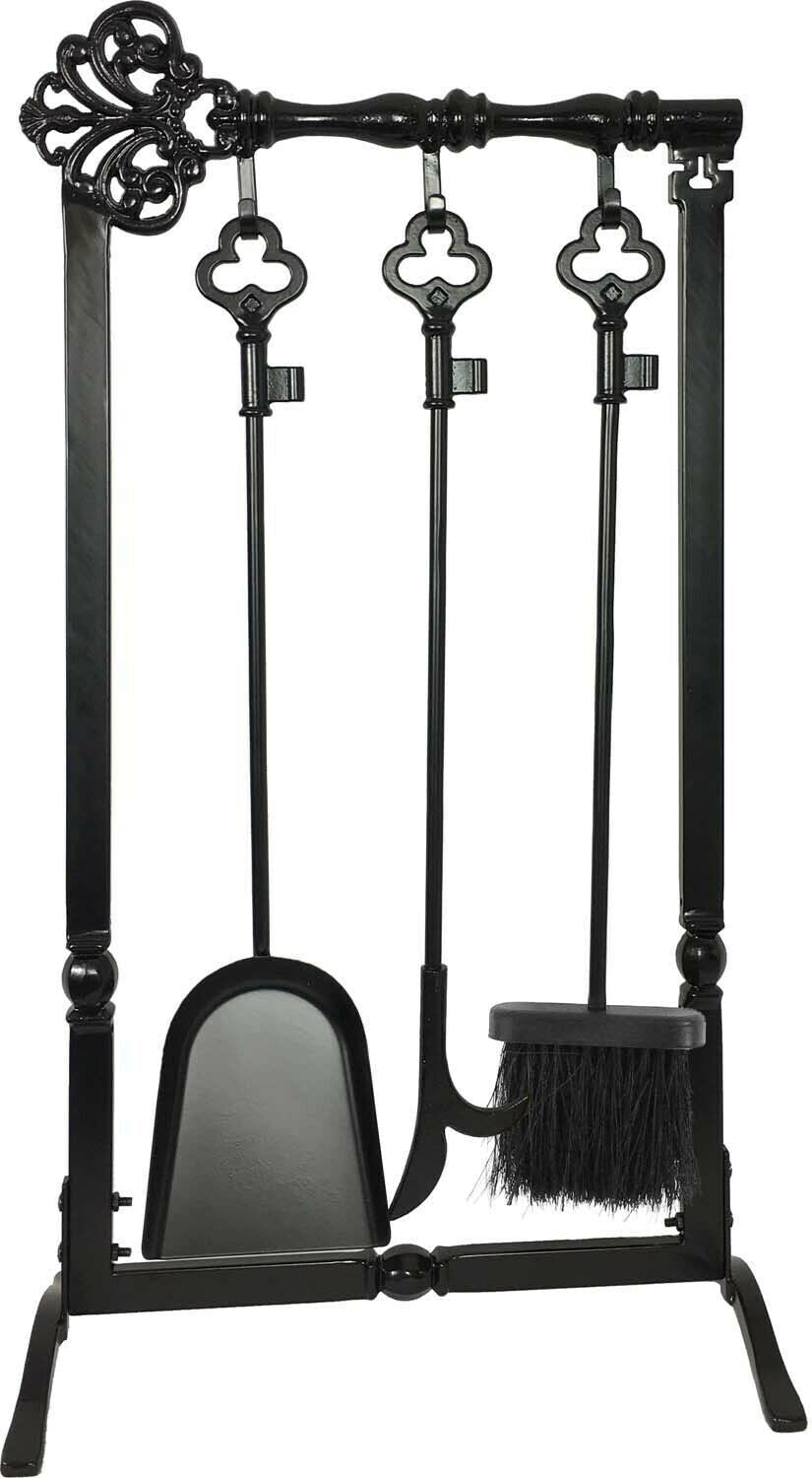 HUIJK 4-Piece Black Fireplace Tool Set - Heavy Duty Fireplace Accessories for Indoor & Outdoor Fire Pits, Fireplaces, and Wood Stoves
