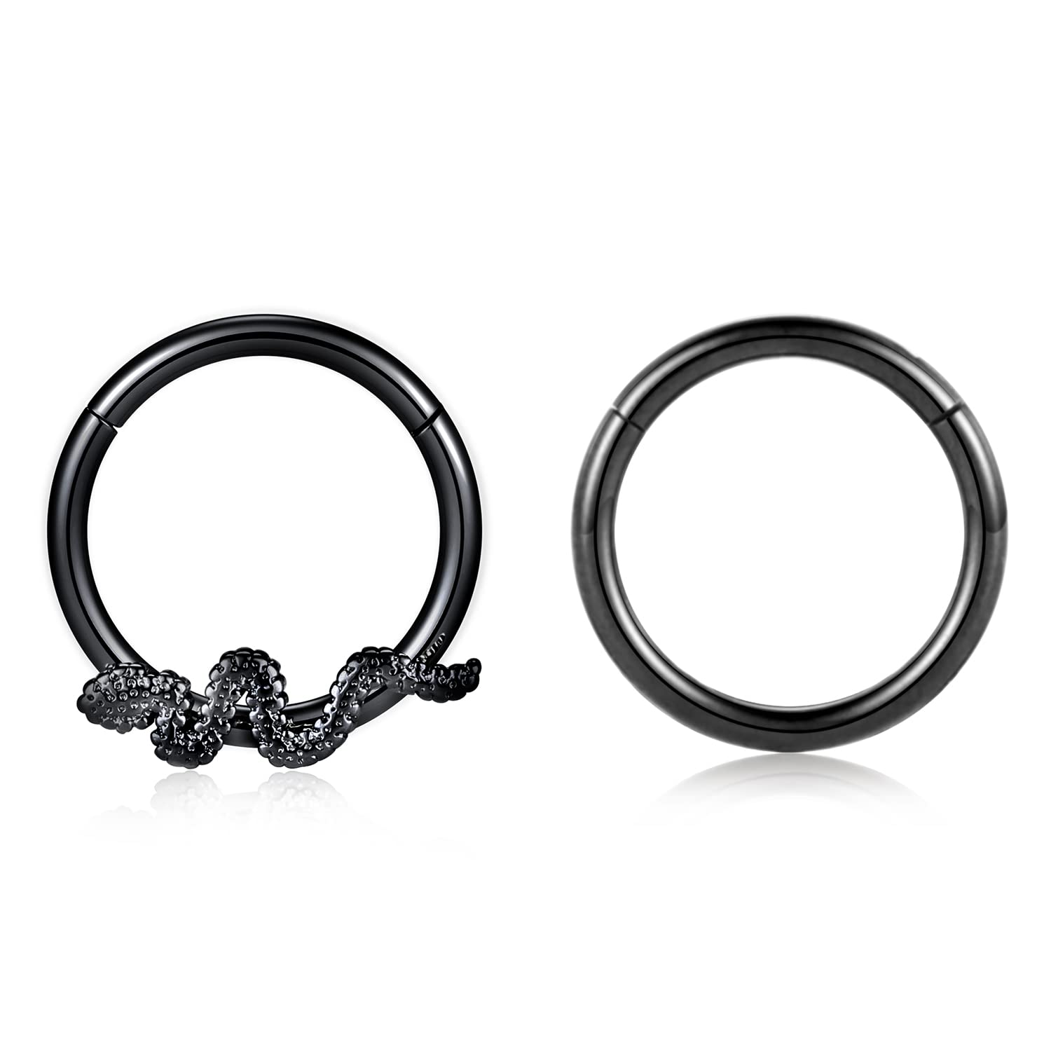 PEAKLINK 16G Septum Hoop Earrings - 316L Surgical Steel Daith, Conch, Tragus, Helix, Rook, Cartilage & Lobe Piercing Jewelry - 2PCS Seamless Clicker Nose Rings (8mm & 10mm) - Perfect for Everyday Wear, Parties & Body Piercing Enthusiasts