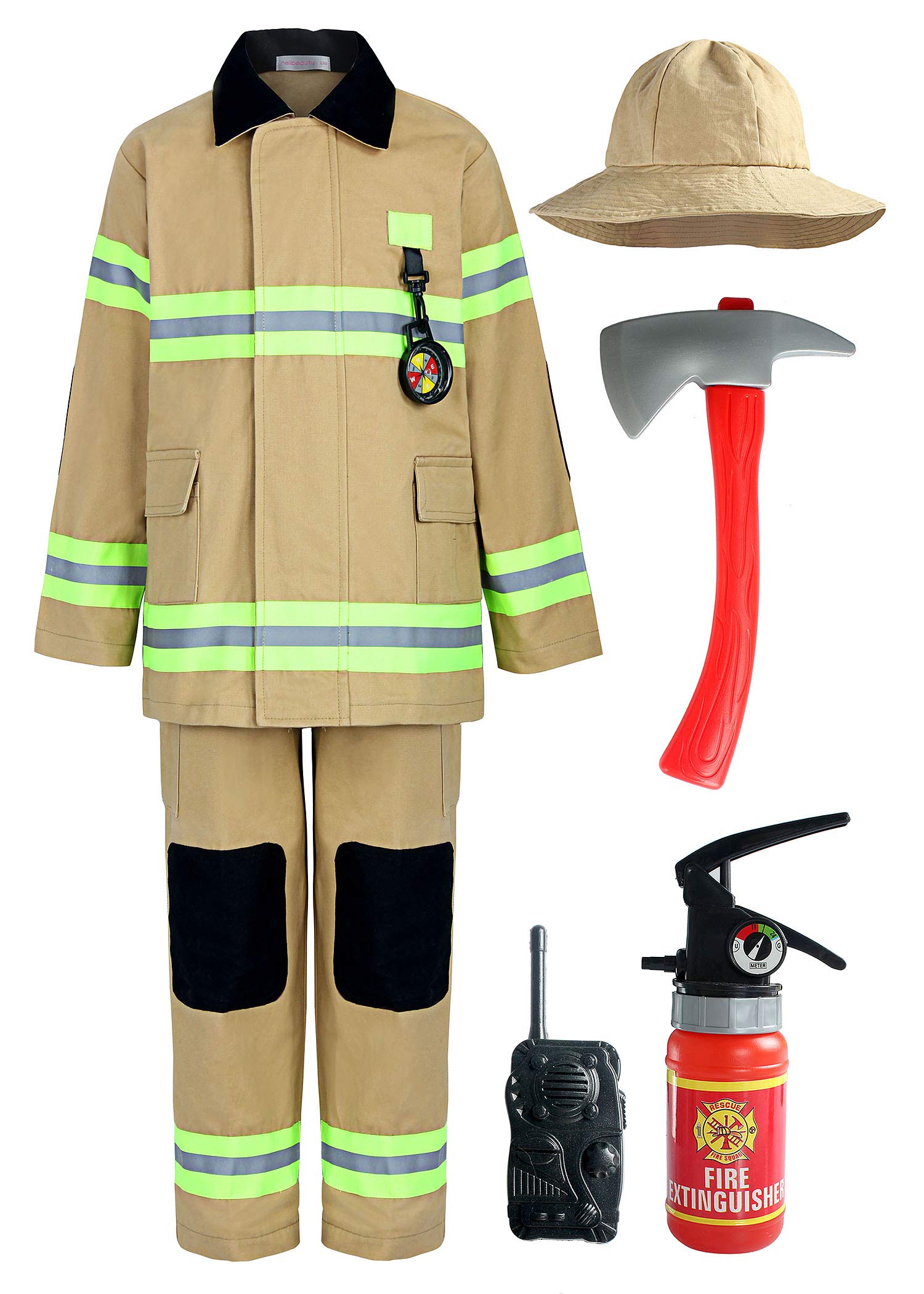 ReliBeauty Kids Firefighter Costume Set - Role Play Dress Up Outfit for Boys & Girls - Perfect for Halloween, Pretend Play & Birthday Parties