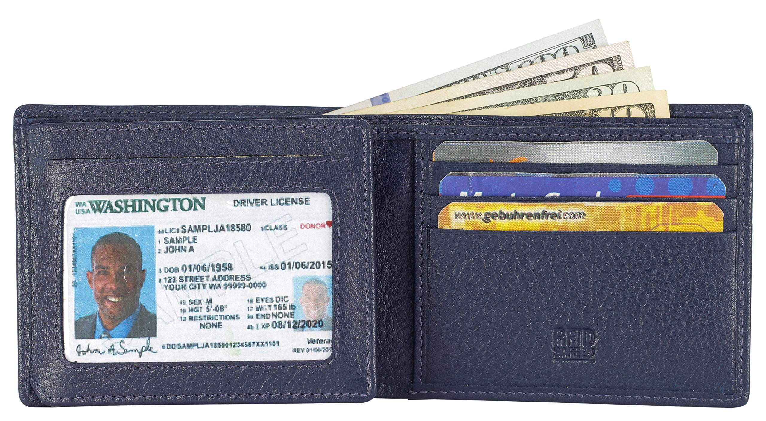 Premium RFID Blocking Leather Bifold Wallet for Men - Slim ID Window & 9 Card Slots (Gift Box Included) | Ideal for Travel, Business & Everyday Use