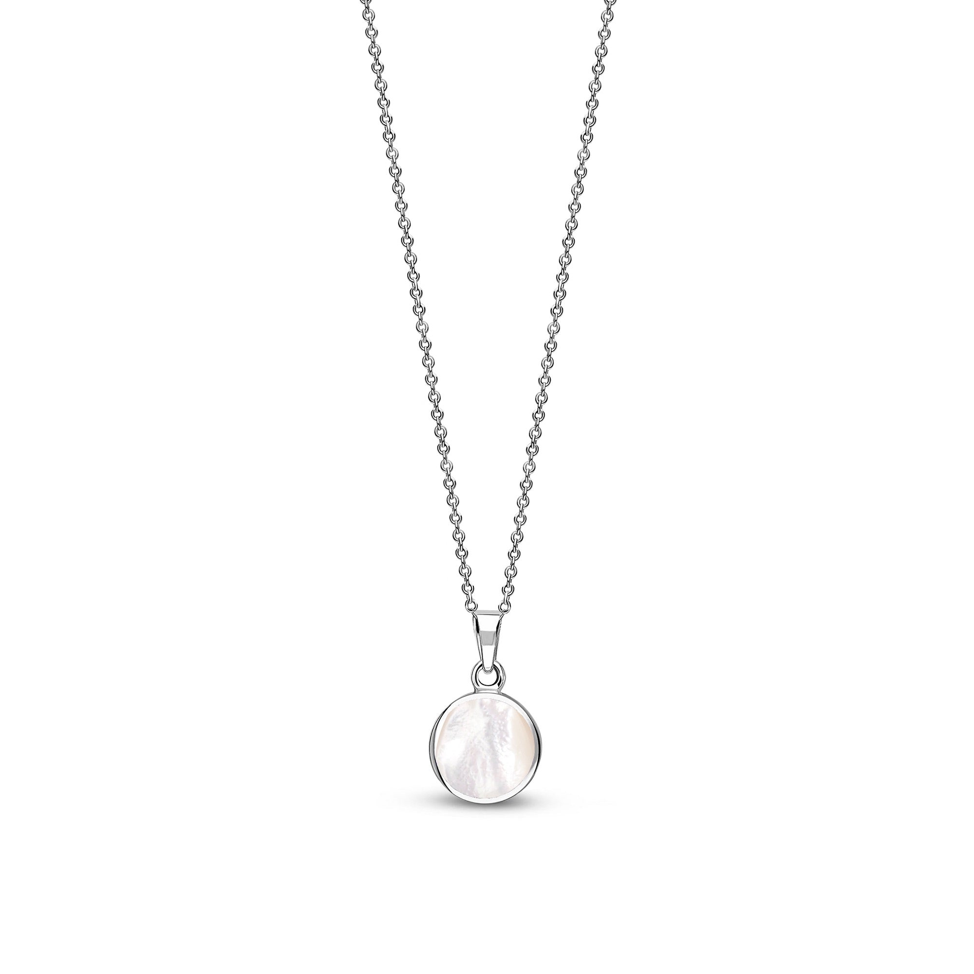 925 Sterling Silver Small Round Mother of Pearl Pendant Necklace - Perfect for Everyday Wear & Gift Giving