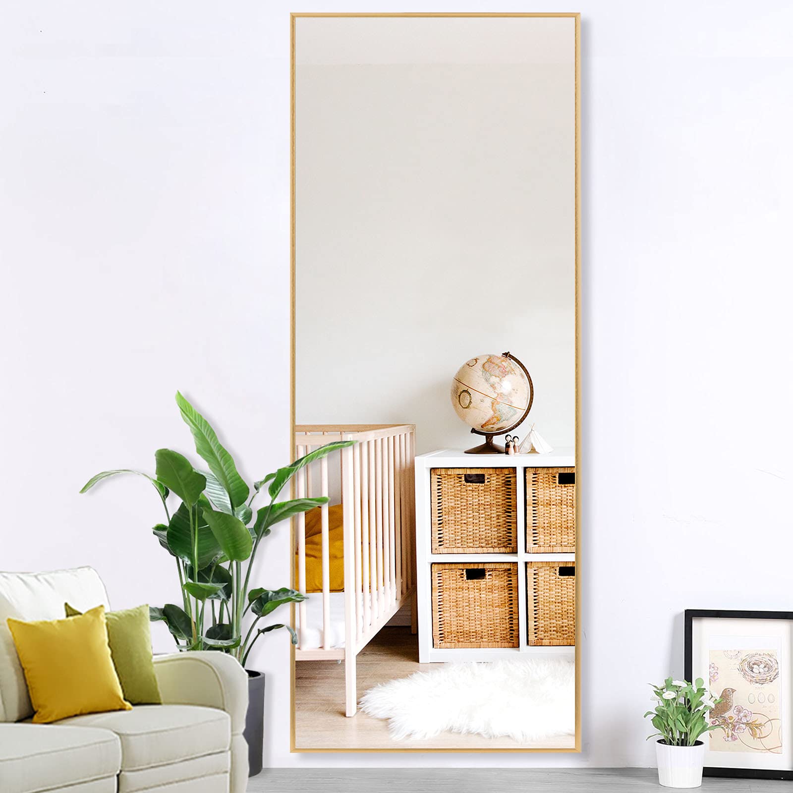 MAYEERTY Full Length Floor Mirror 59x20 Inches - Gold Aluminum Frame, Large Leaning Wall Mounted Mirror for Bedroom & Living Room - Perfect for Home Decor, Outfit Checks and Room Illusion