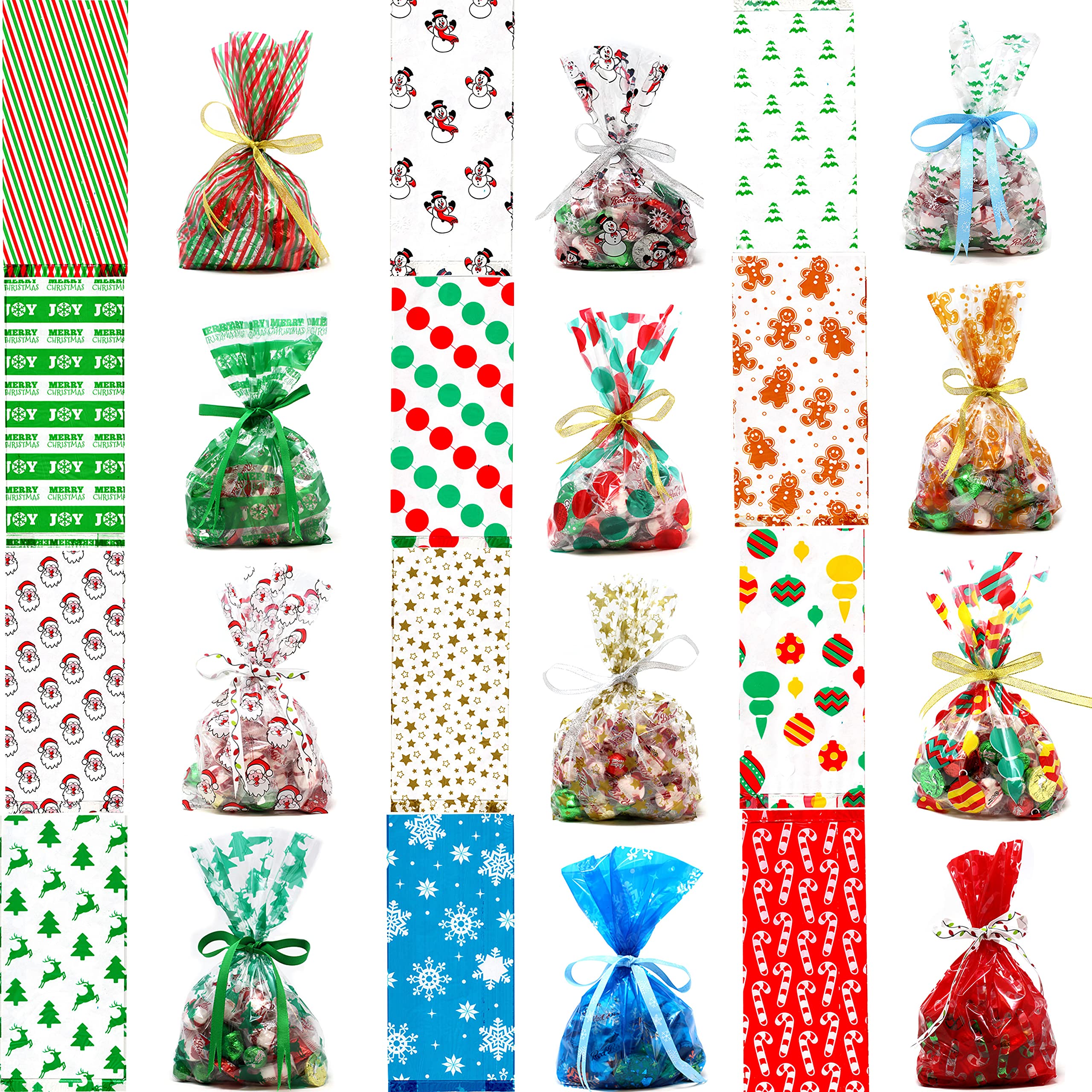 144-Piece Christmas Cellophane Goody Bags Assortment - Holiday Treat Bags, Party Favors, Candy Bags for Christmas Gifts & Celebrations - Perfect for Classroom Treats, Office Parties & Stocking Stuffers