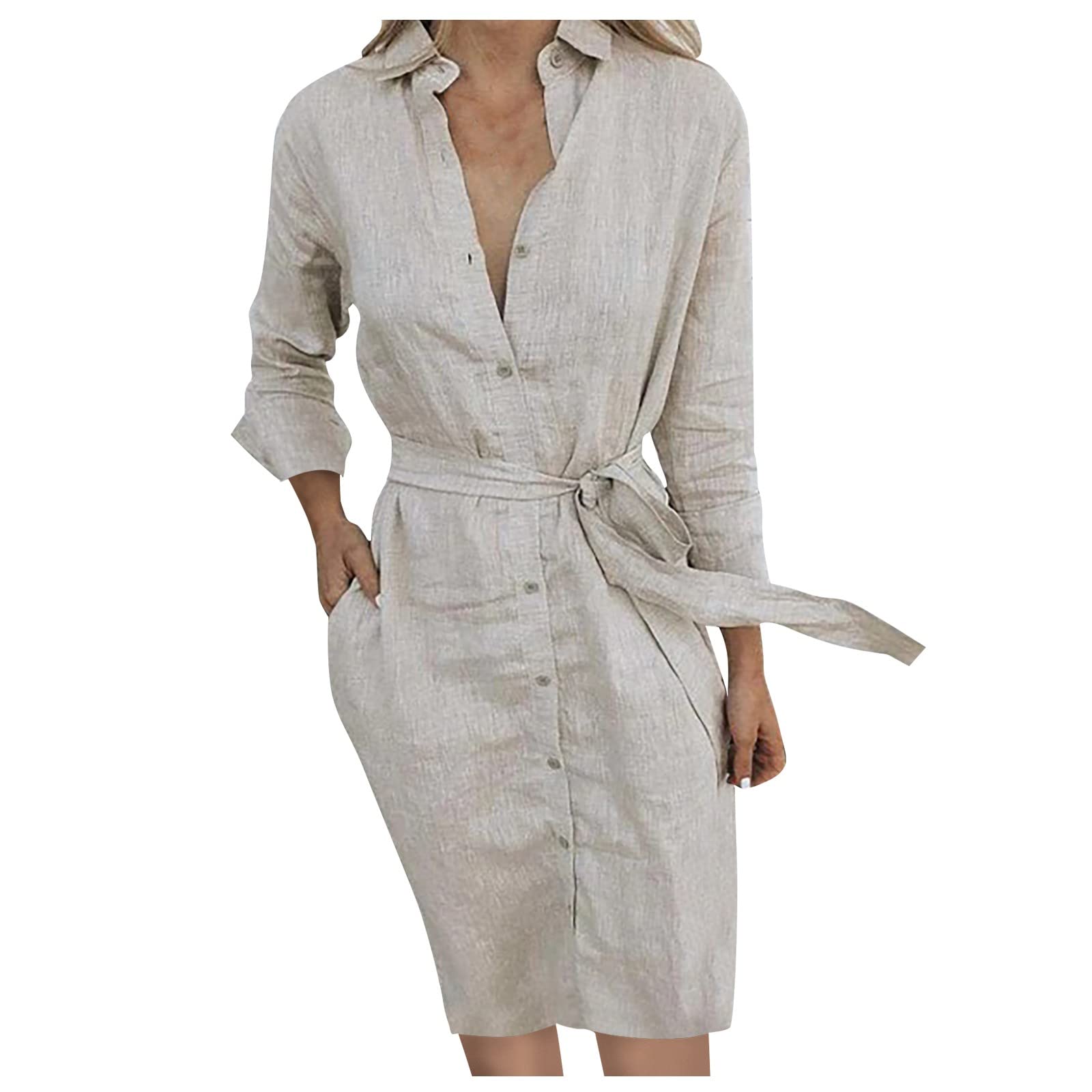 Plus Size Women's Elegant Solid Color Long Shirt Dress with Thin Belt - Casual Summer Maxi Dress for Beach, Office & Date Night