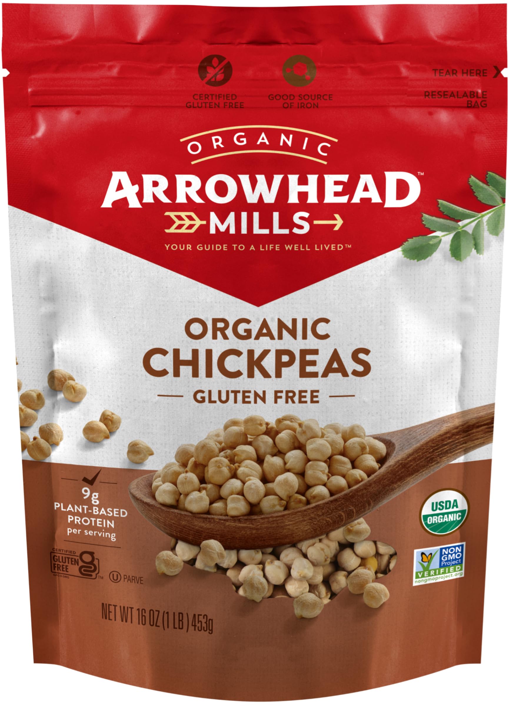 Organic Chickpeas (Garbanzo Beans) 16 oz Bag - Arrowhead Mills | Non-GMO, Gluten-Free | Perfect for Hummus, Salads & Vegan Recipes