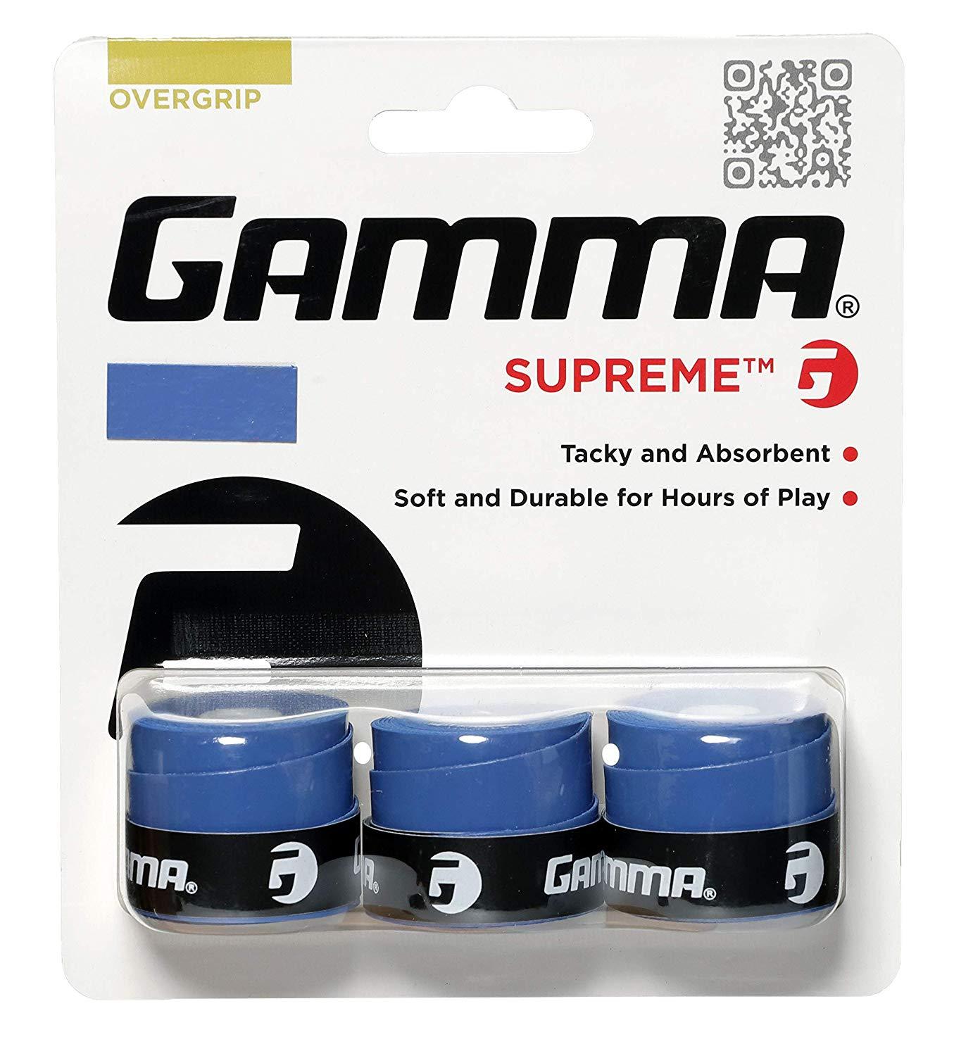 Gamma Supreme Overgrip 3 Pack (Blue) - Premium Tennis Racket Grip Tape for Enhanced Control & Sweat Absorption - Perfect for Tennis, Badminton & Pickleball Players