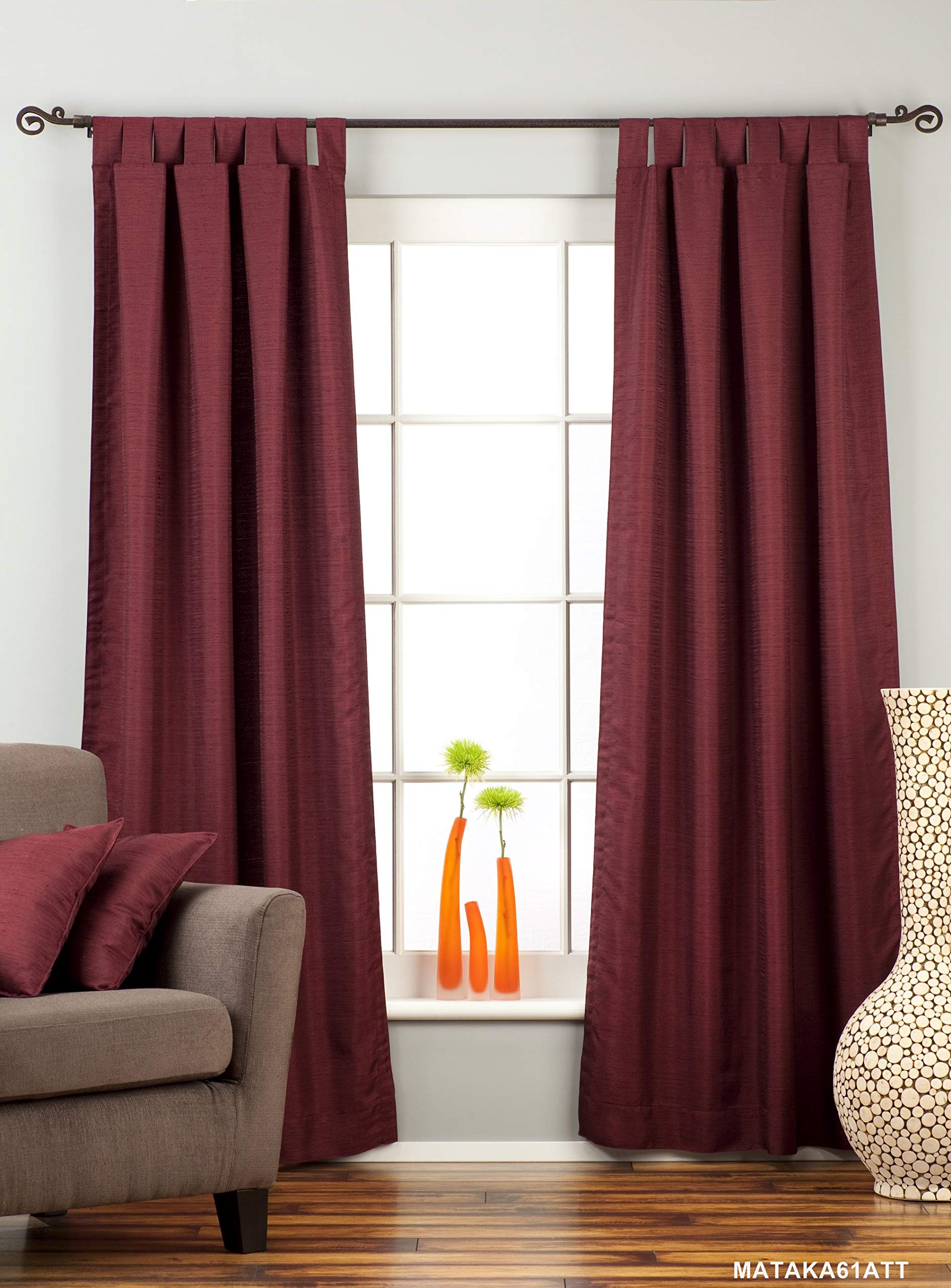 Premium Dark Maroon Tab Top Matka Raw Silk Curtains - 80
