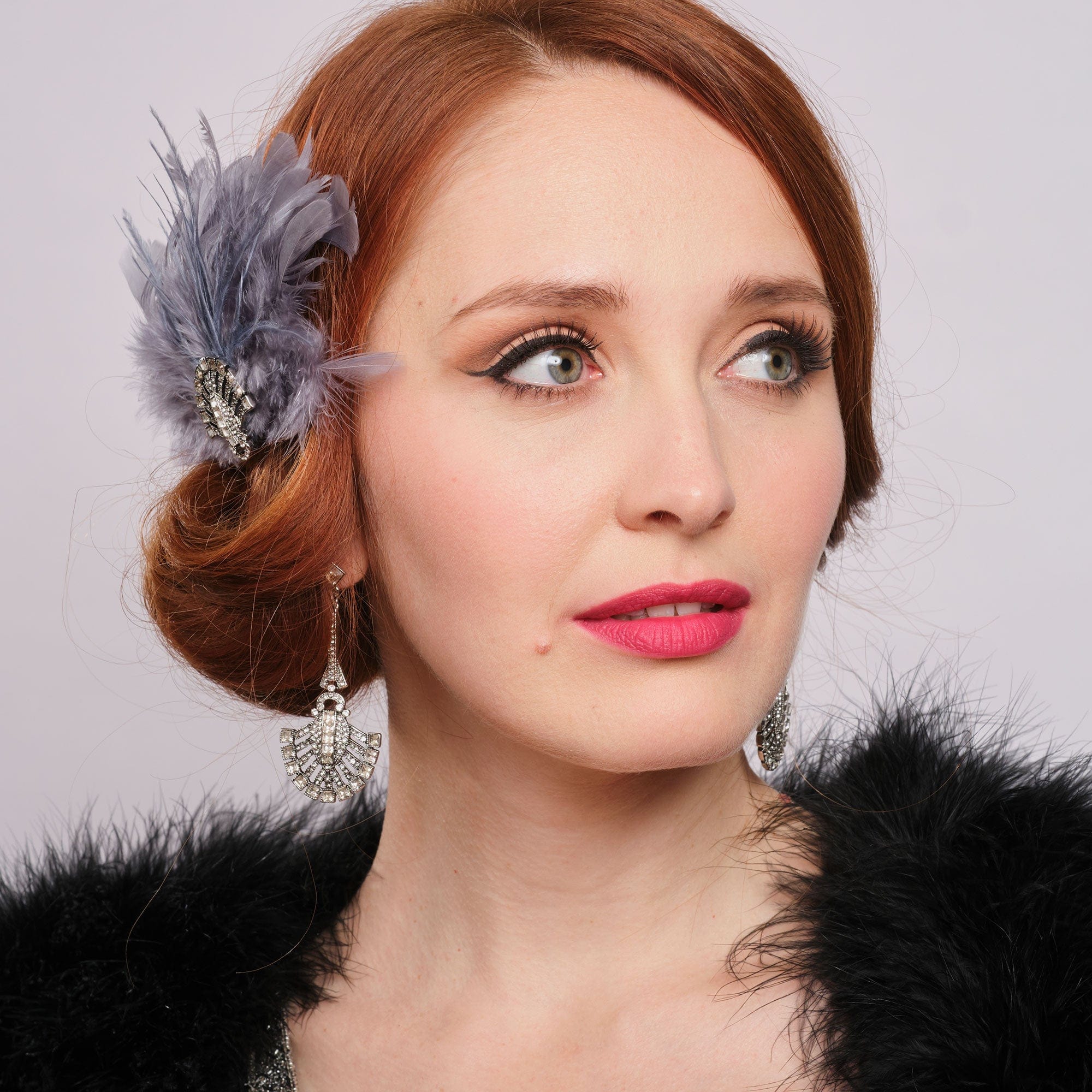 Gatsby Feathered Hair Clip Grey - Stylish Hair Accessory for Women, Perfect for Parties, Weddings & Everyday Wear