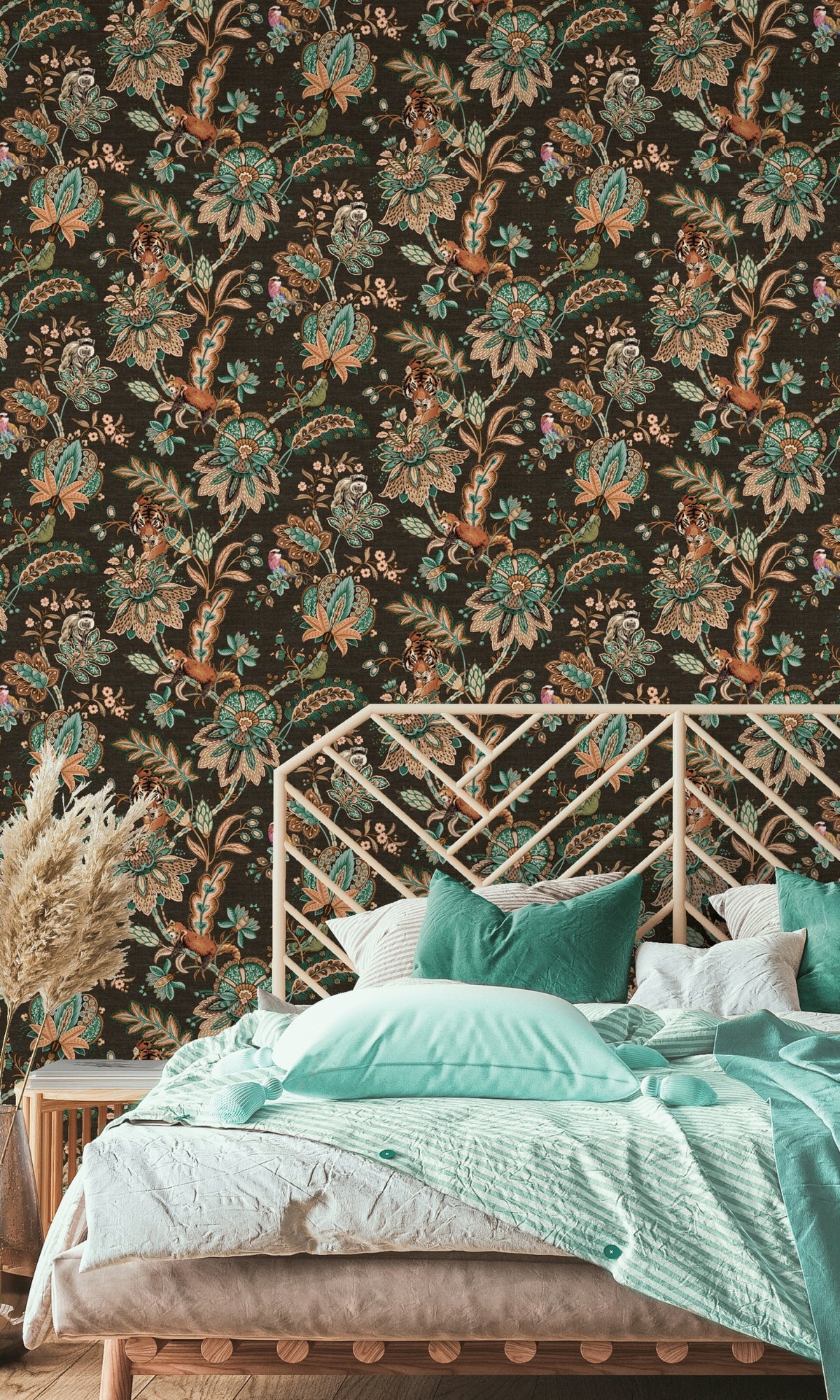 Black Jungle Foliage Tropical Wallpaper R8263 - Exotic Botanical Peel & Stick Wall Mural for Living Room, Bedroom, or Office Decor