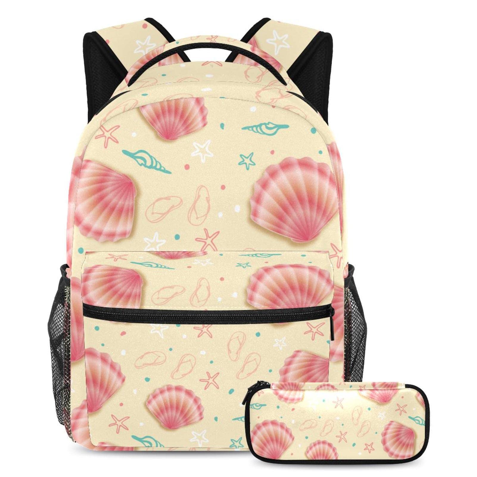 Stylish Pink Seashell Print Backpack for School & Travel - Lightweight Laptop Bag with Multiple Pockets & USB Charging Port | Perfect for College, Beach Vacation & Daily Commute