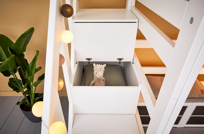 High Sleeper Bed with Staircase - 152cm Loft Bed for Kids & Teens - Space-Saving Bedroom Furniture for Small Rooms & Dormitories