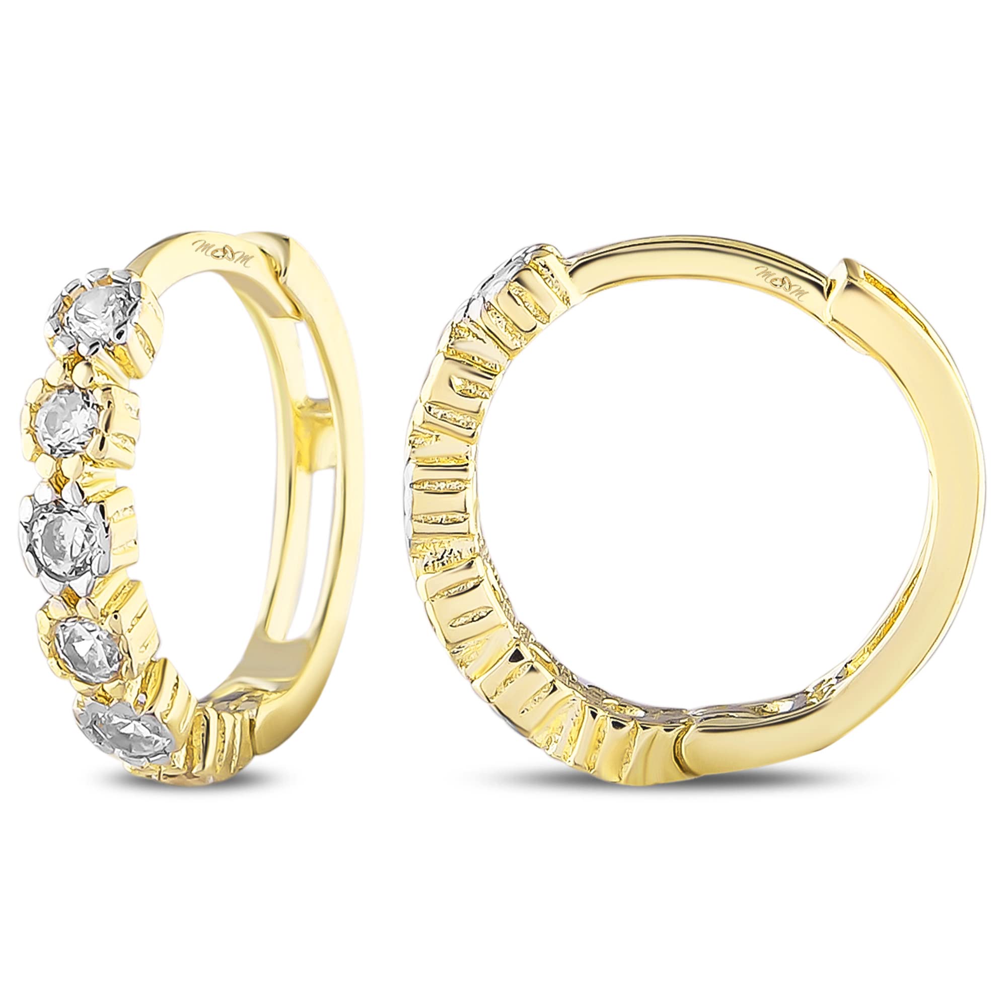 14K Gold CZ Channel Hoop Earrings for Women - Tiny Huggie Hoops with Evil Eye Design, Hypoallergenic Dainty Chunky Earrings | Anniversary Gift, Birthday Present, Everyday Jewelry for Work & Special Occasions