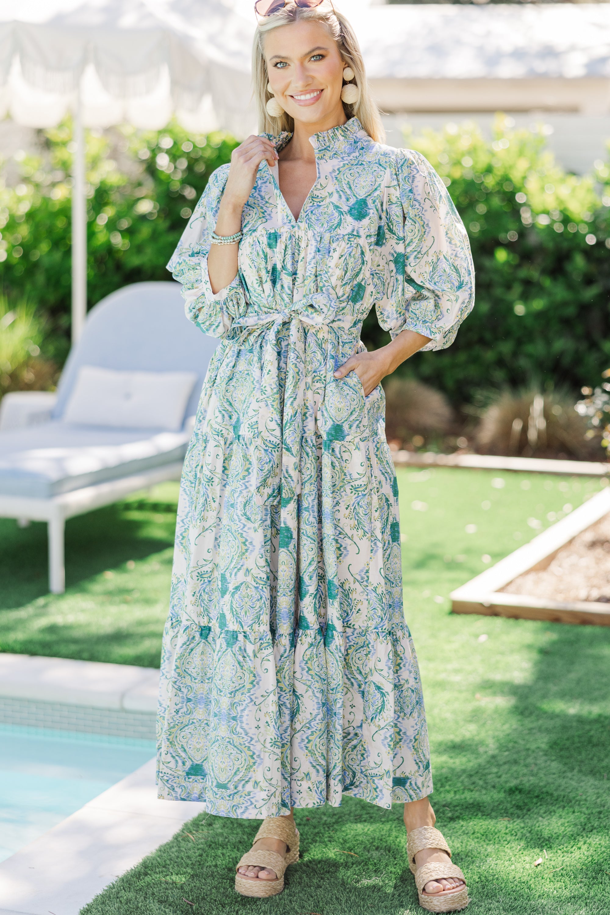 Stylish Green Paisley Midi Dress for Women - Floral Print Summer Party Dress - Perfect for Weddings, Vacations & Date Nights