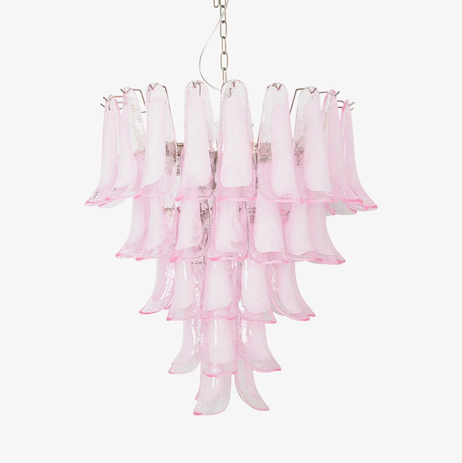 Murano Pink Glass Petals Chandelier - Elegant Venetian Crystal Ceiling Light Fixture for Dining Room, Bedroom & Living Room Decor