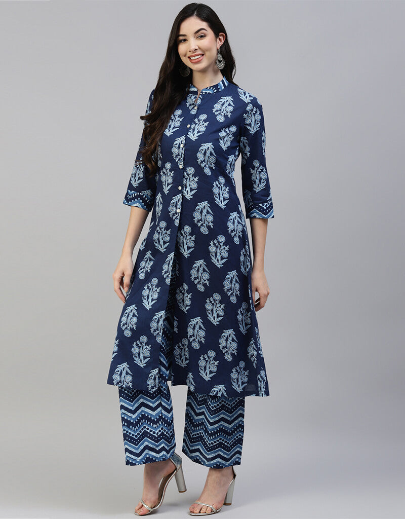 Blue Cotton Palazzo Salwar Suit for Women - Comfortable Indian Ethnic Wear for Festivals, Weddings & Casual Outings