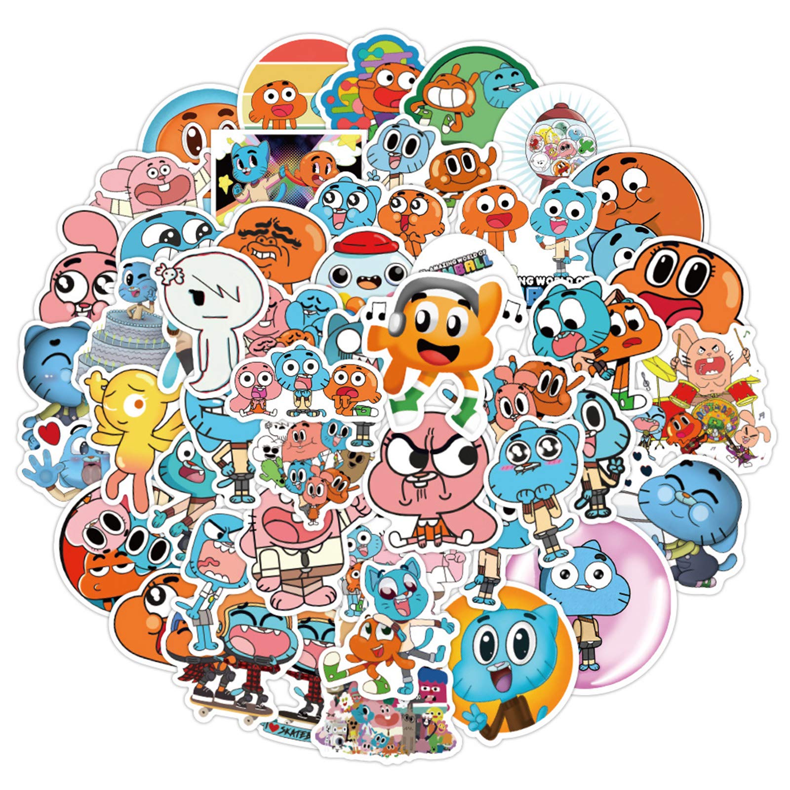 Waterproof Cartoon Stickers for Kids - Cute Vinyl Decals for Water Bottles, Laptops, Phones, Bikes & Skateboards - The Amazing World of Gumball Design - Perfect for School, Travel & Teen Room Decor