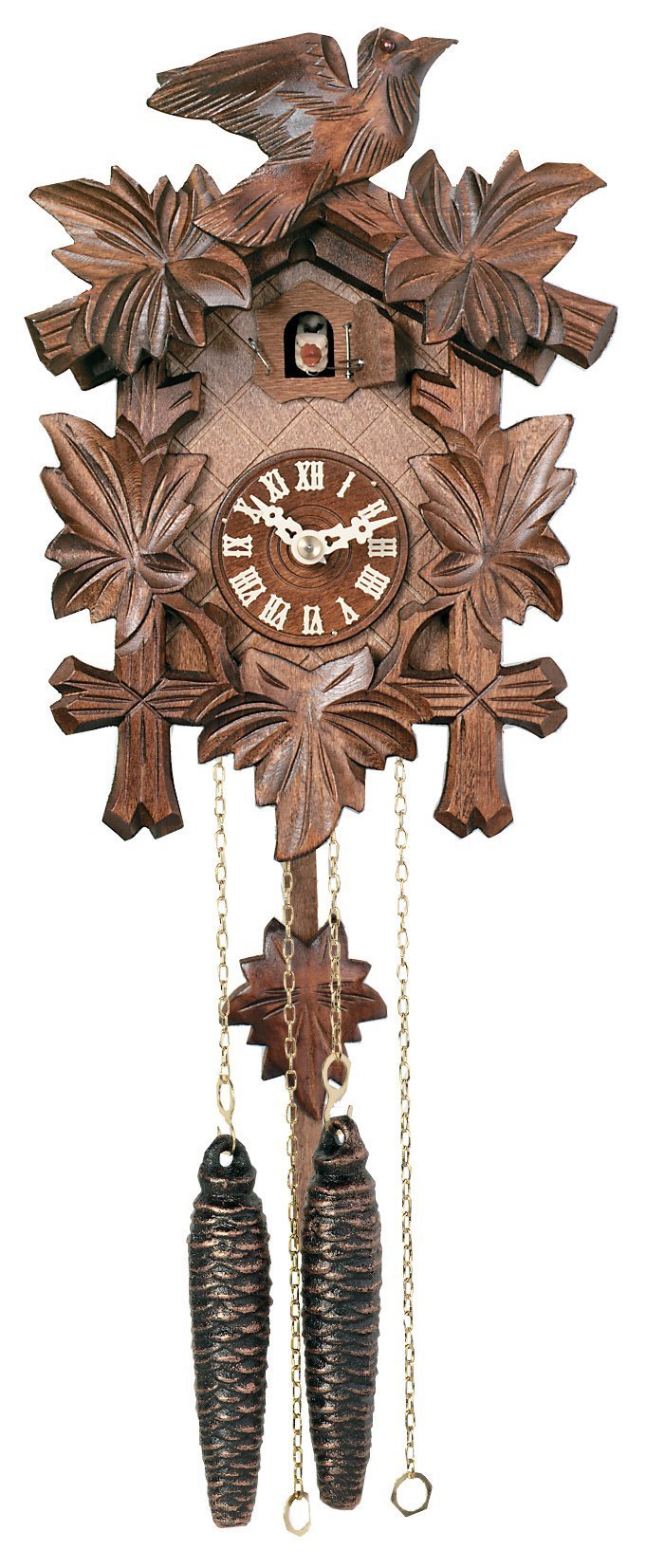 Hand-Carved Wooden Cuckoo Clock with 5 Maple Leaves & Singing Bird - 9 Inch Traditional German-Style Wall Clock (Model #11-09) - Perfect for Home Decor, Living Room, Cabin & Gift Giving