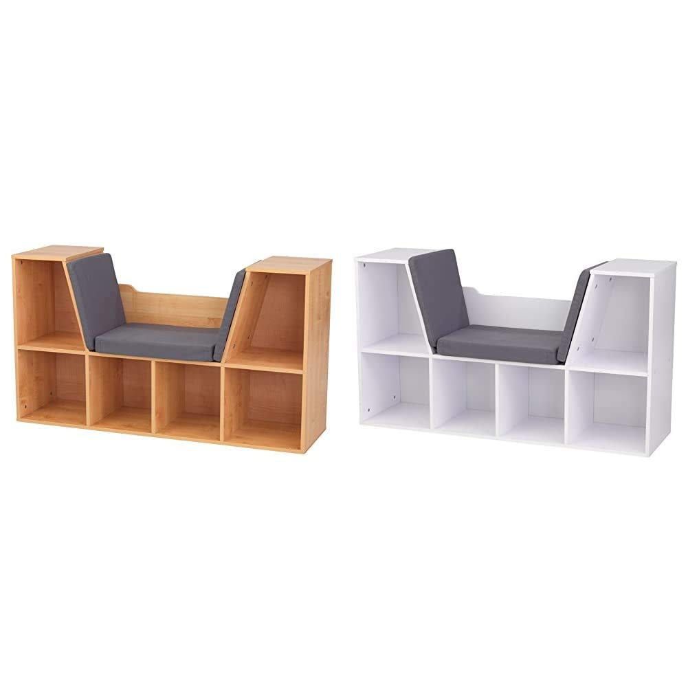 KidKraft Wooden Bookcase with Reading Nook - Natural White Kids Bookshelf with Storage, 46.46
