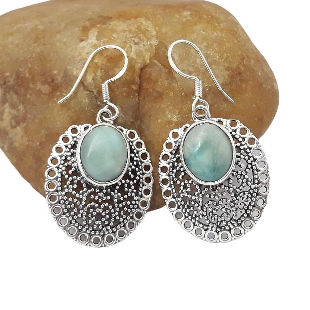 925 Sterling Silver Larimar Drop Earrings for Women - Elegant Dangle Jewelry for Bridesmaids & Mother's Day Gifts