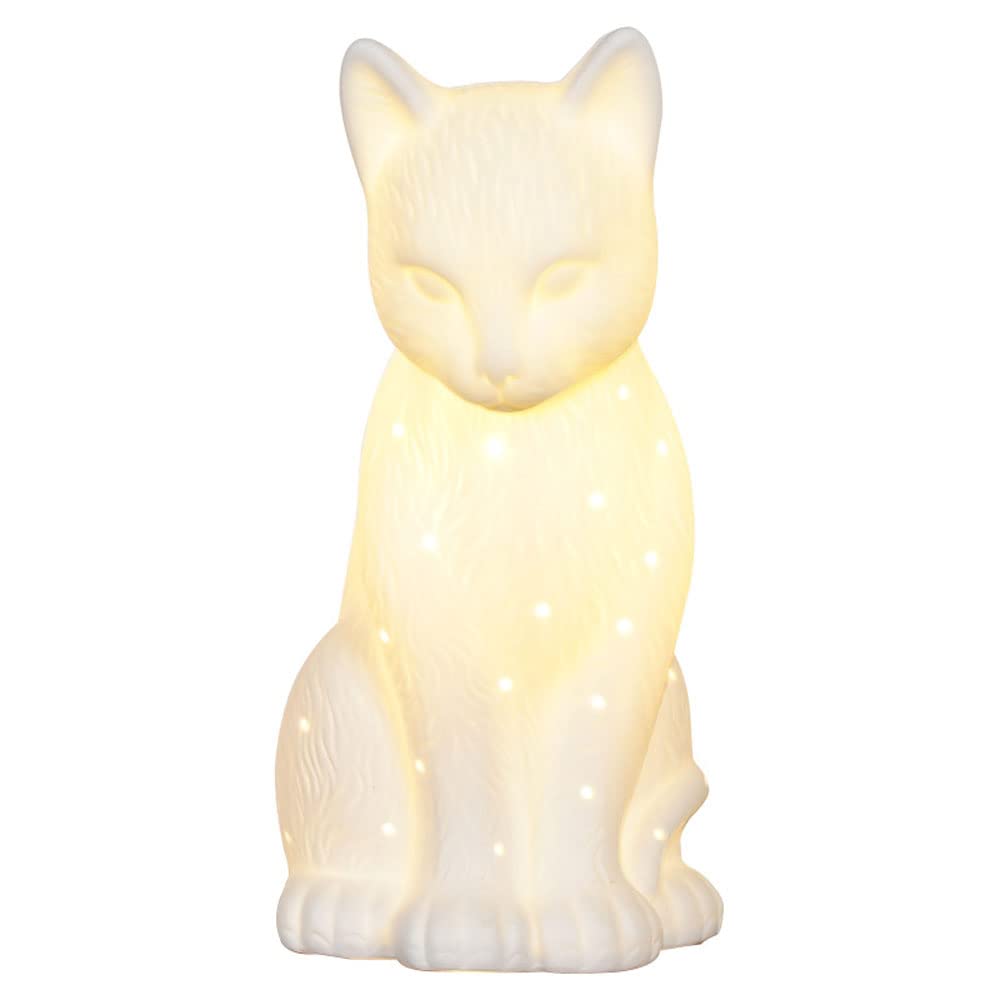 Creative White Glaze Ceramic Cat Desk Night Light - Small Table Lamp for Bedroom, Living Room, Nightstand | Perfect for Cozy Reading Nook, Kids Room Decor & Gift Idea
