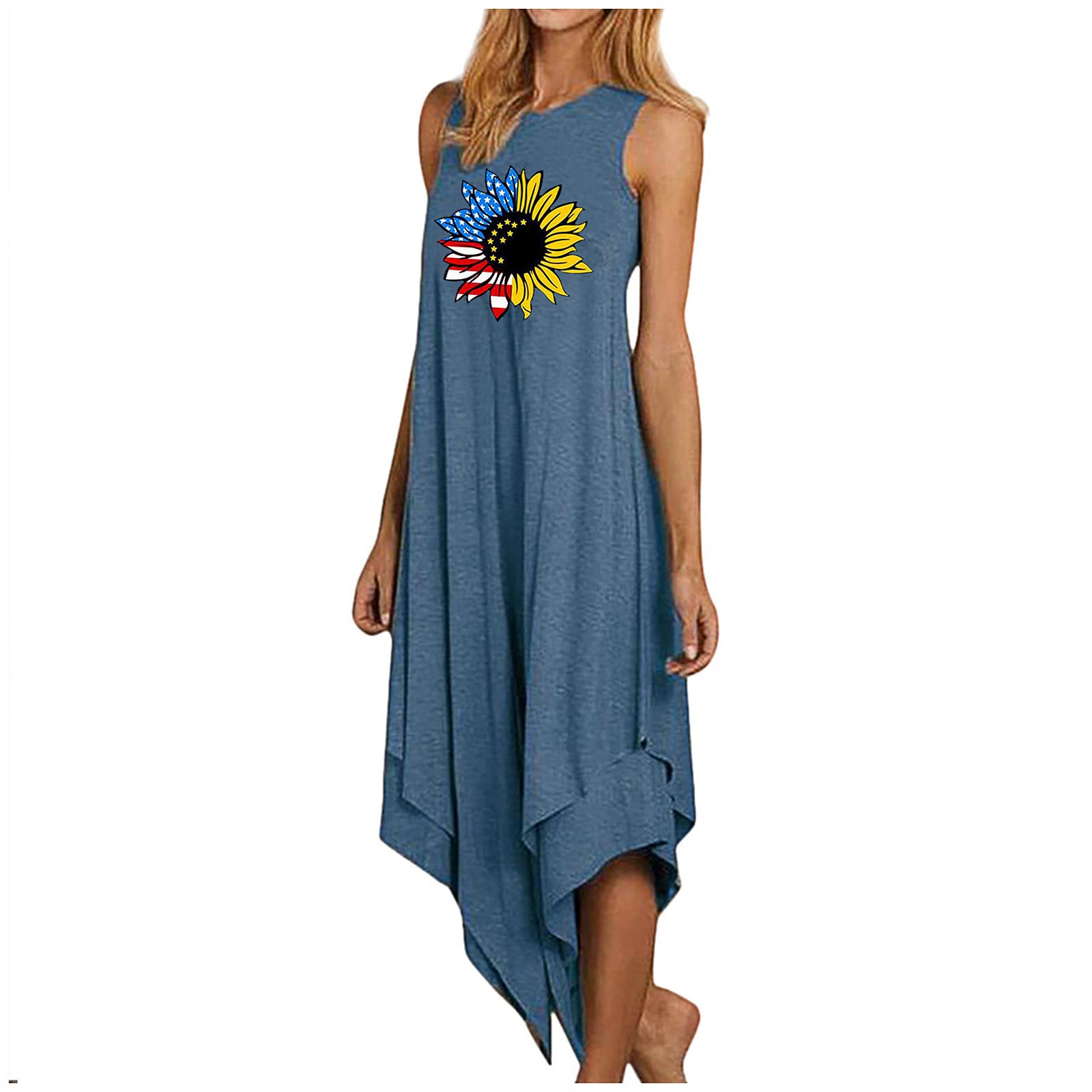 Women's Sleeveless Casual Sunflower Print Maternity Dress - Loose Round Neck Party Dress for Pregnancy, Nursing & Special Occasions