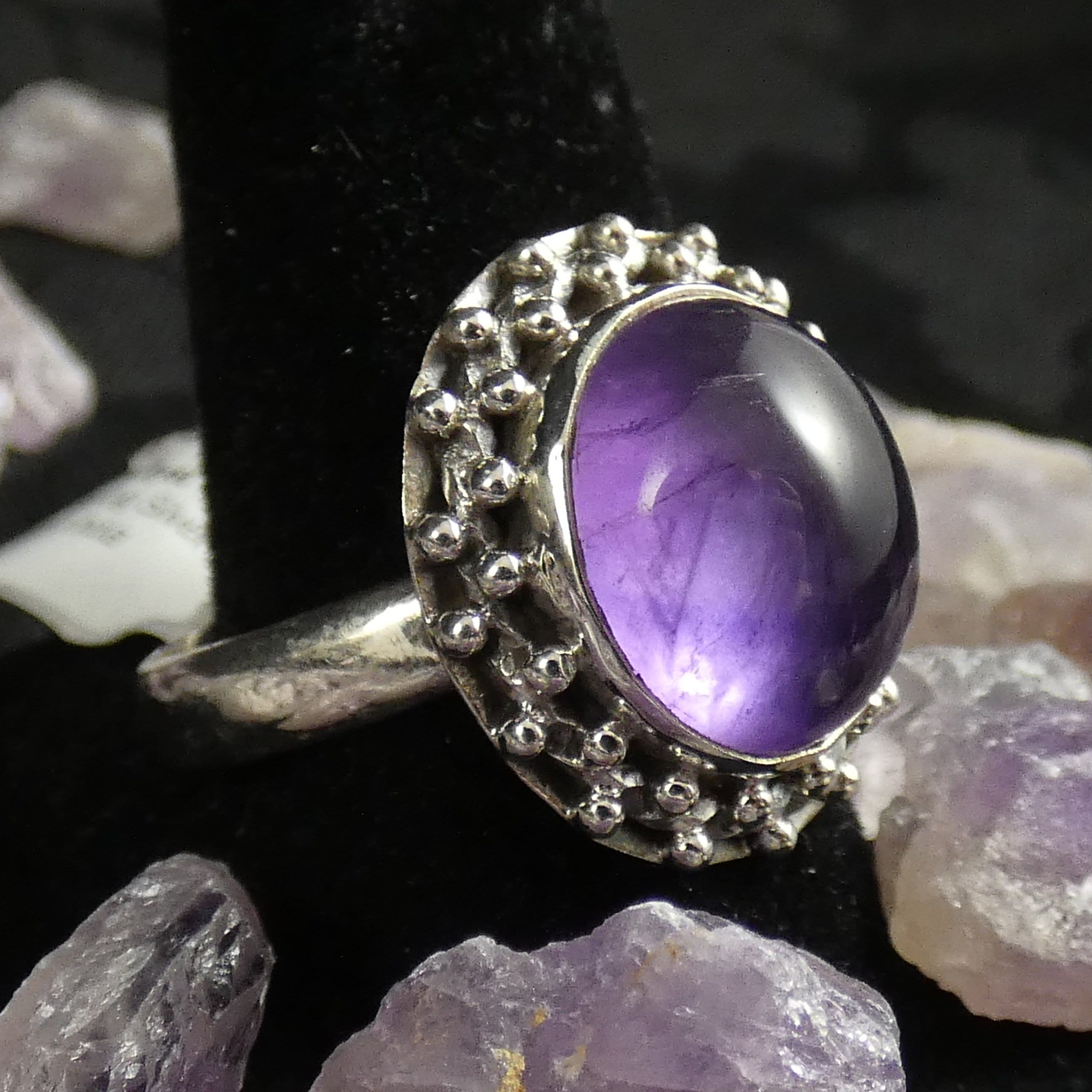 Genuine Amethyst Sterling Silver Cabochon Ring - Size 9 | Elegant Purple Gemstone Jewelry for Women | Perfect for Weddings, Anniversaries & Special Occasions