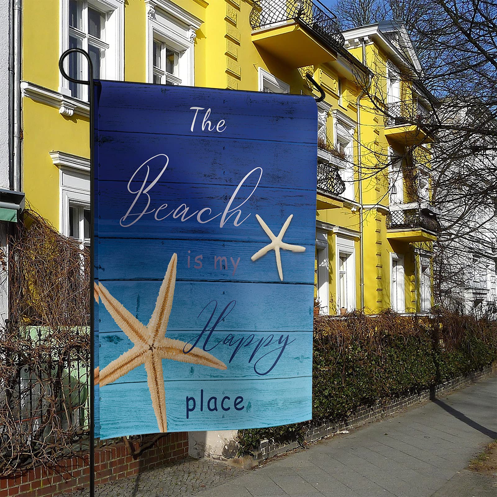 Double Sided Vertical Garden Flag 28x40 Inch - Beach Starfish Design on Gradient Blue Polyester Fabric for Porch, Lawn & Patio Decor | Welcome Garden Flags for Outdoor Farmhouse Style | Perfect for Coastal Themed Yards, Summer Backyard Parties and Beach House Entryways