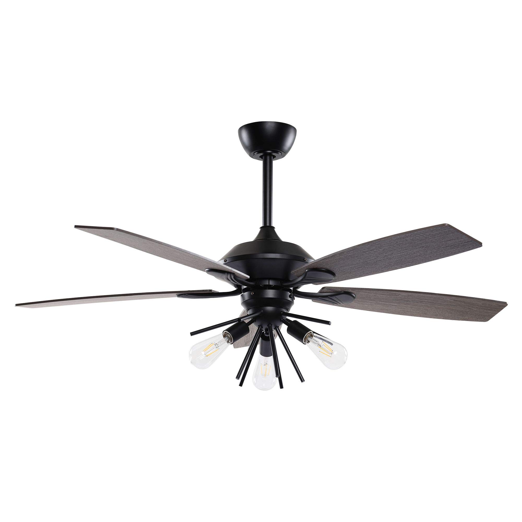 52 Inch Black Farmhouse Ceiling Fan with Light & Remote Control by Parrot Uncle - Perfect for Living Room, Bedroom, and Outdoor Covered Patios