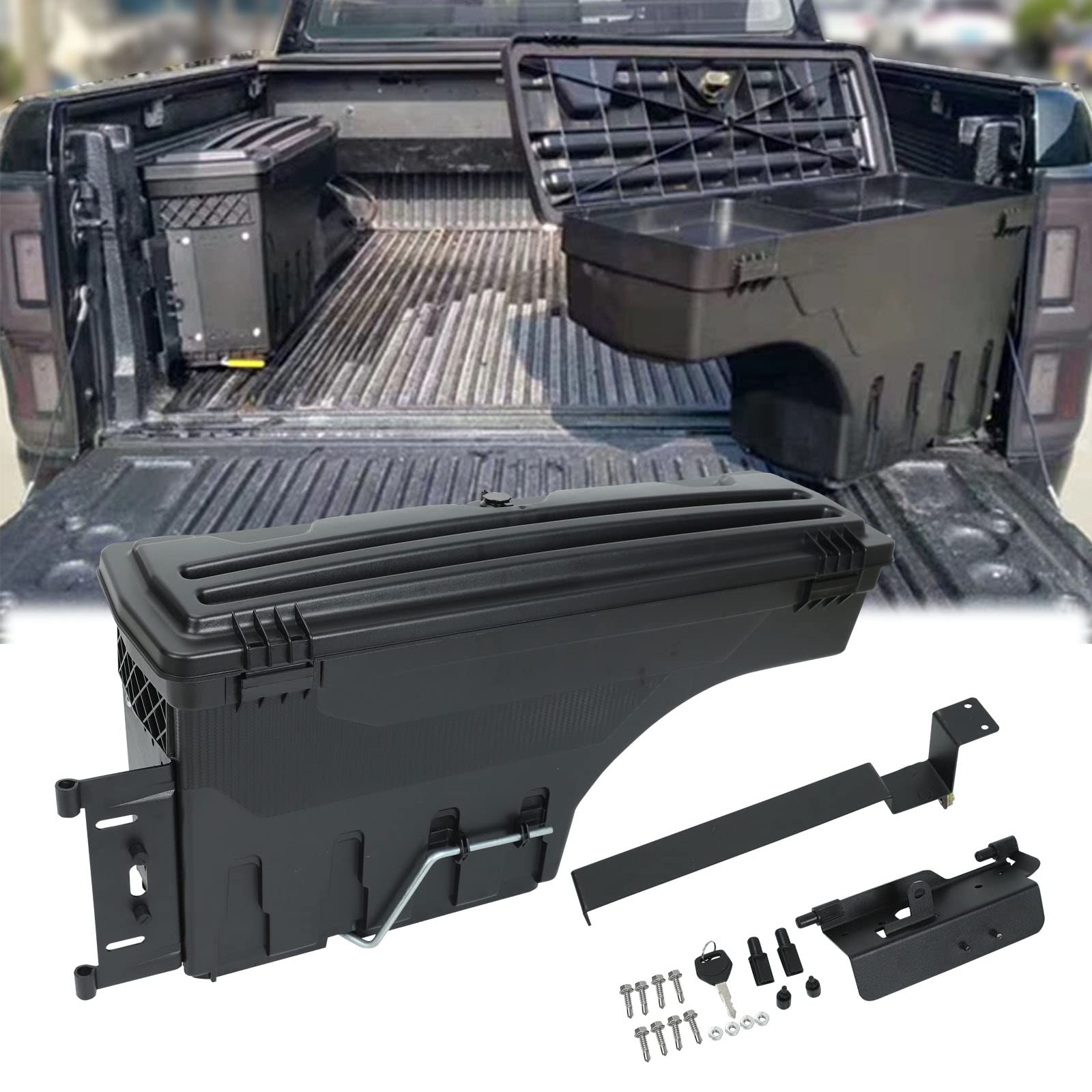 Lockable Truck Bed Storage Box Tool Box - Right Passenger Side Compatible with 2019-2021 Ram 1500 (3.0L 3.6L 5.7L) | Durable Pickup Organizer for Camping, Work & Outdoor Gear Storage