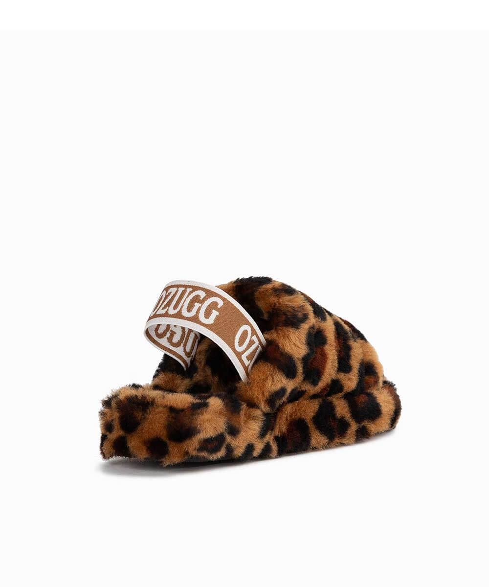 Kids' UGG Snugg Leopard Print Slides - Cozy Fuzzy House Slippers for Boys & Girls - Perfect for Indoor Comfort, Lounge Wear & Winter Warmth