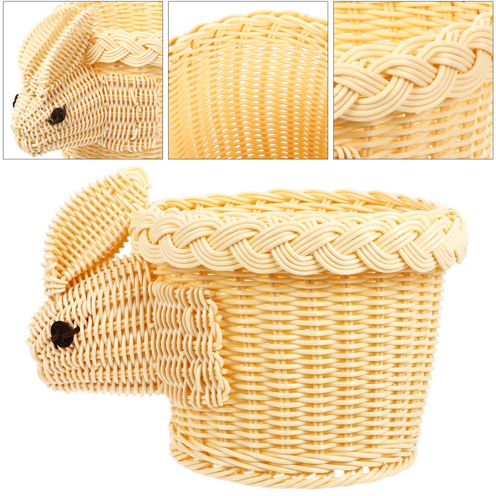 Easter Bunny Shaped Storage Basket - Cute Woven Hamper for Snacks, Fruits & Candy Organizer - Beige Large Flower Basket for Home Decor, Easter Gifts & Party Supplies