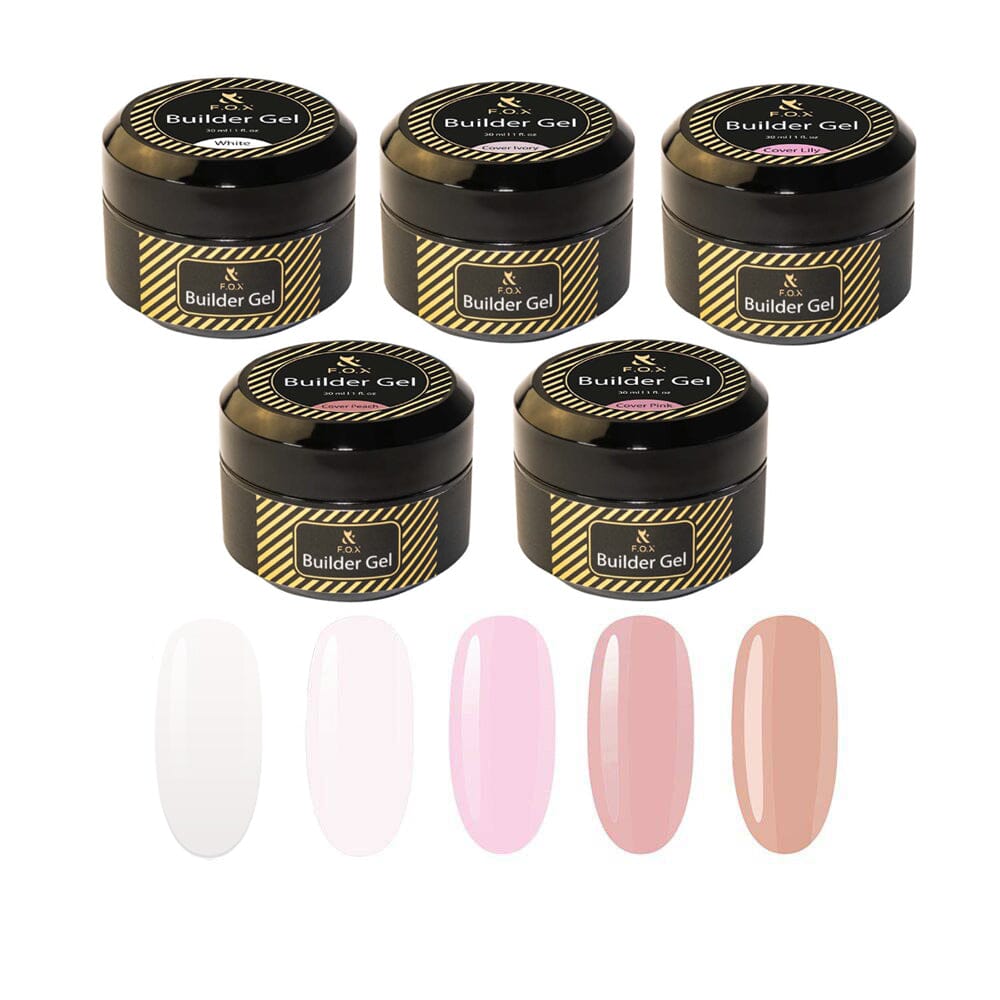 F.O.X Builder Gel Set of 5 (30ml) - Professional Nail Extension Kit for Strong, Long-Lasting Nails - Perfect for Salon & Home Manicures