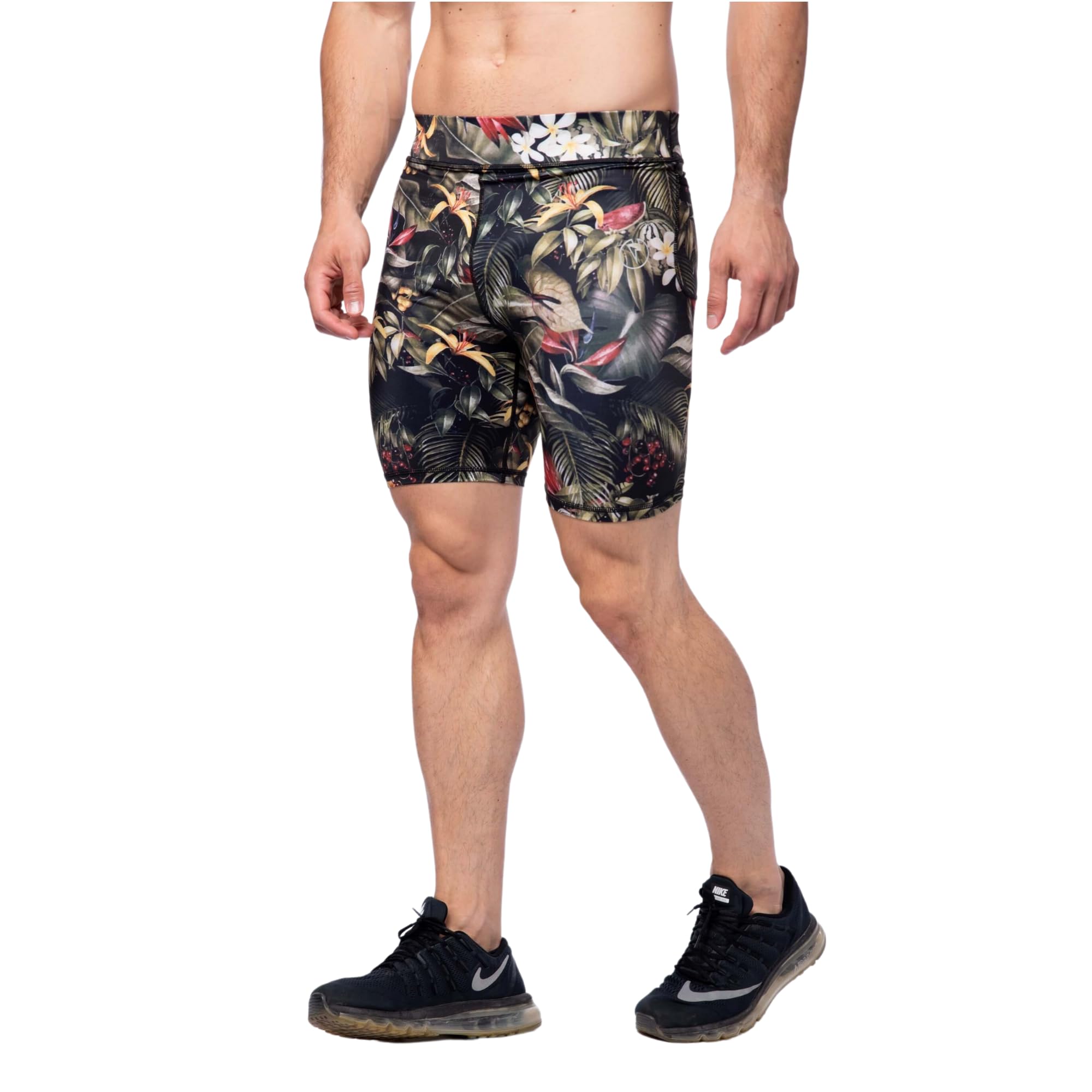 Kapow Meggings Men's Compression Shorts with Pockets - Moisture Wicking Workout Shorts for Running, Gym & Yoga (Tarzan Print, Medium) - Perfect for Fitness Training & Active Lifestyle