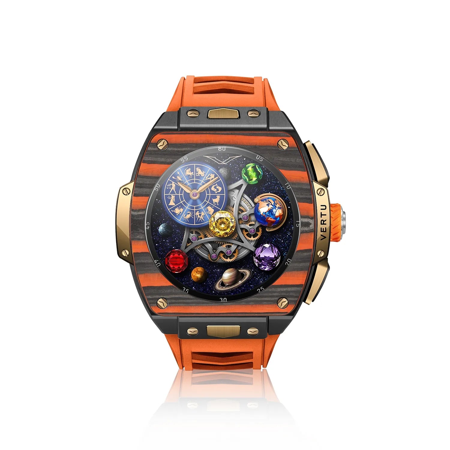 VERTU GRAND Luxury Smart Watch for Men - 18K Gold & Black/Orange Carbon Fiber Design, Fitness Tracker, Heart Rate Monitor - Perfect for Business, Sports & Everyday Wear