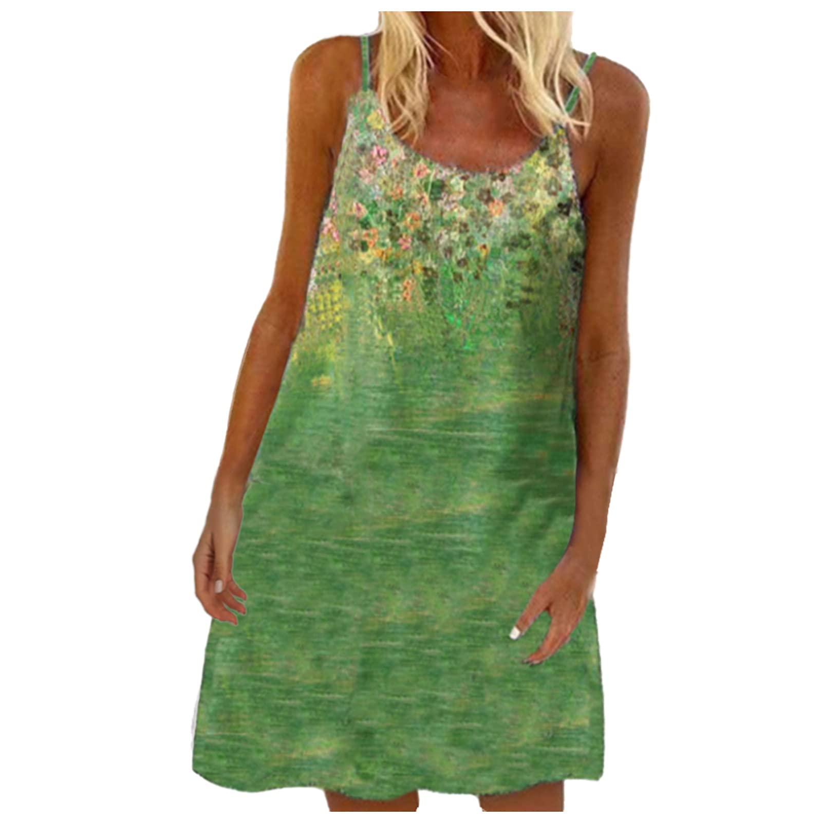 Women's Loose Linen Summer Dress - Sleeveless Printed Casual Sundress for Beach, Vacation & Everyday Wear