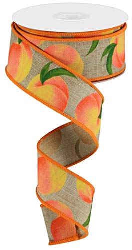 Peach Print Wired Edge Ribbon - 1.5 Inch x 10 Yards Light Beige Craft Ribbon for Gift Wrapping, DIY Scrapbooking, Wedding Decorations and Home Crafts