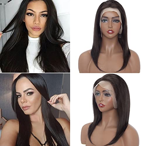 13x4 Lace Front Wig Brazilian Remy Human Hair - 150% Density Straight Lace Closure Wig for Black Women | Natural Black Color 14 Inch | Perfect for Daily Wear, Parties & Special Occasions