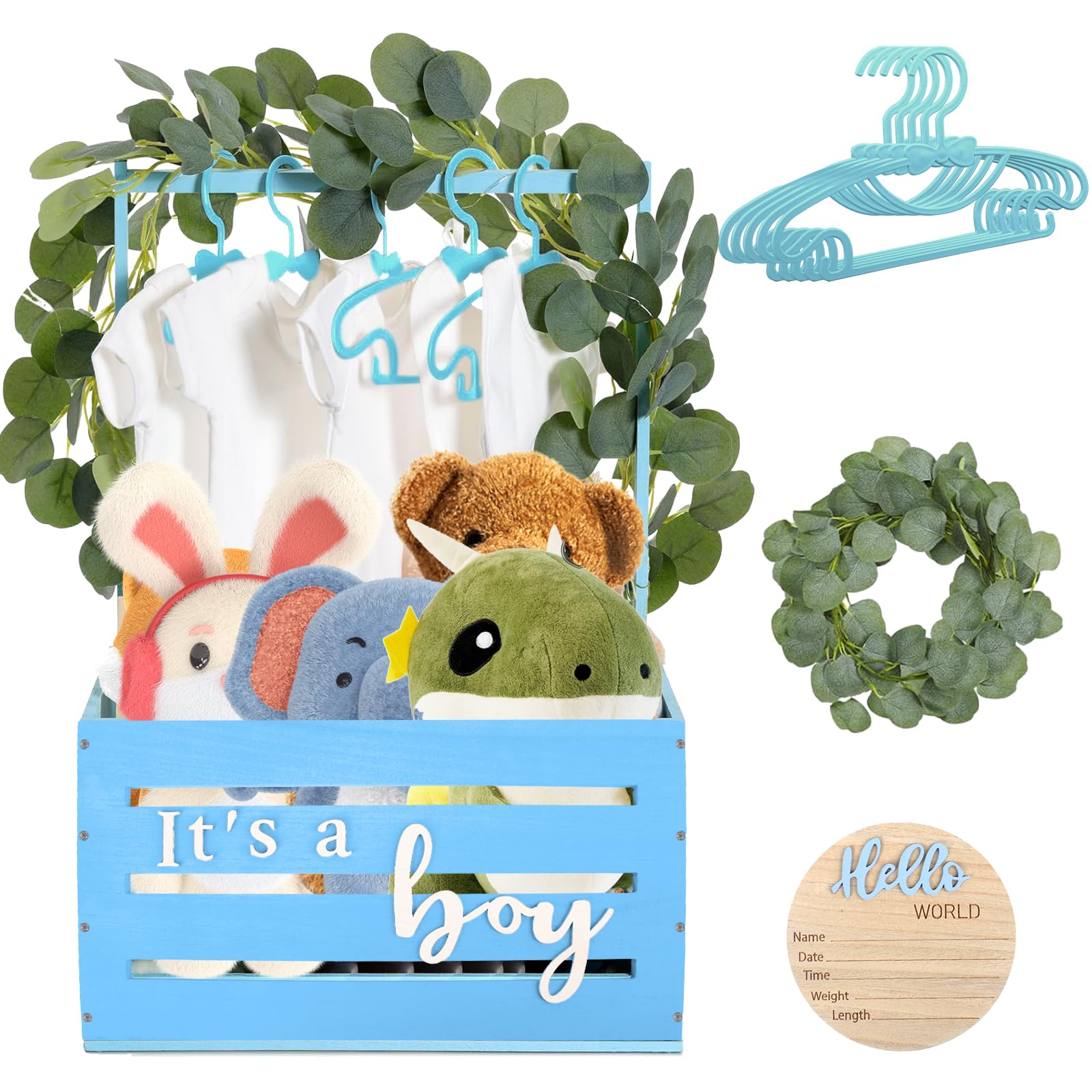 Blue Wooden Baby Shower Crate Closet with Handle - Perfect for Nursery Storage, Baby Gift, and Organization - Great for Baby Showers, Newborn Essentials, and Kids' Room Decor