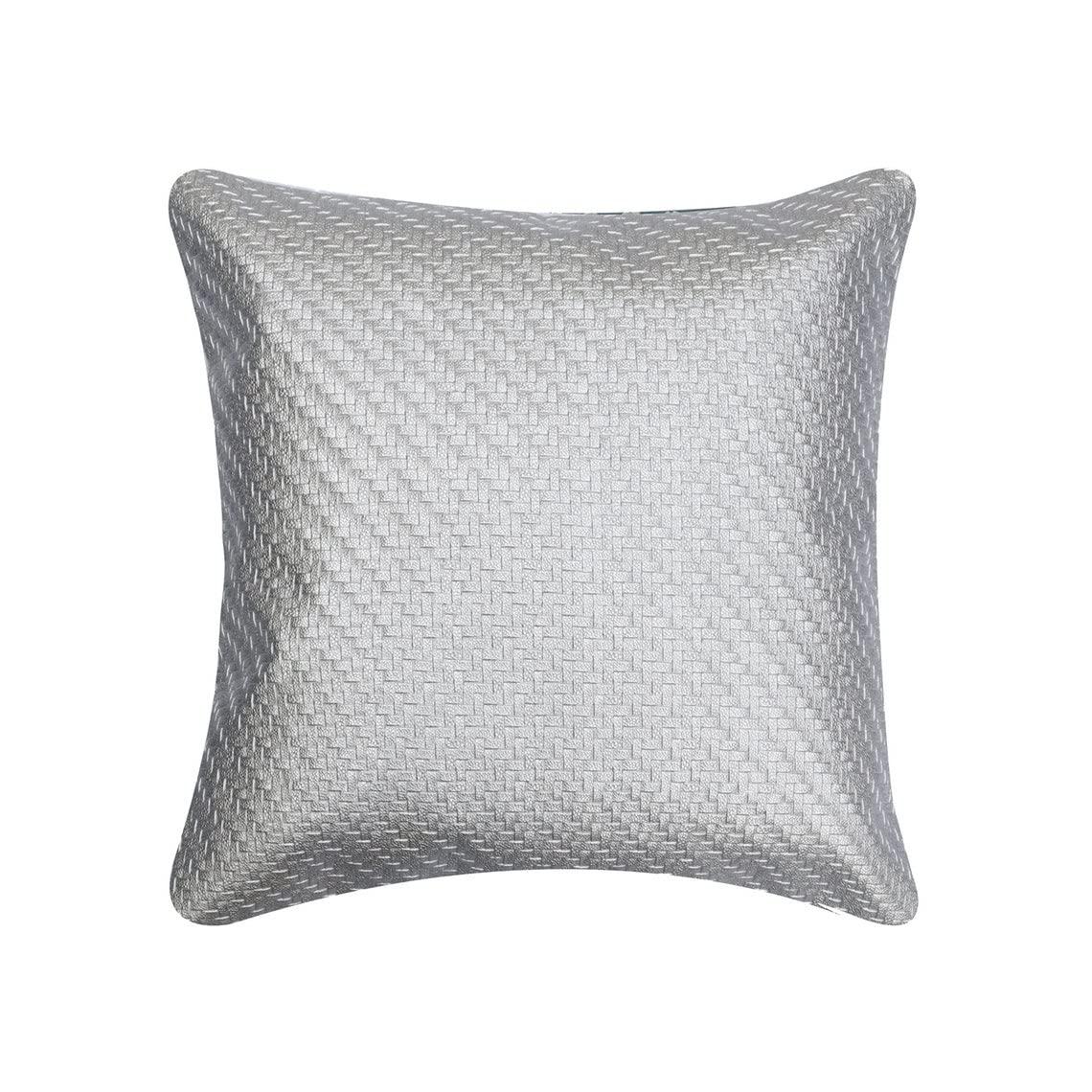 Premium Faux Leather Basket Weave Decorative Pillow Covers 12x12 Inches (30x30 cm) - Silver Textured Throw Pillow Cases with Hidden Zipper for Sofa, Bed, Living Room & Home Decor