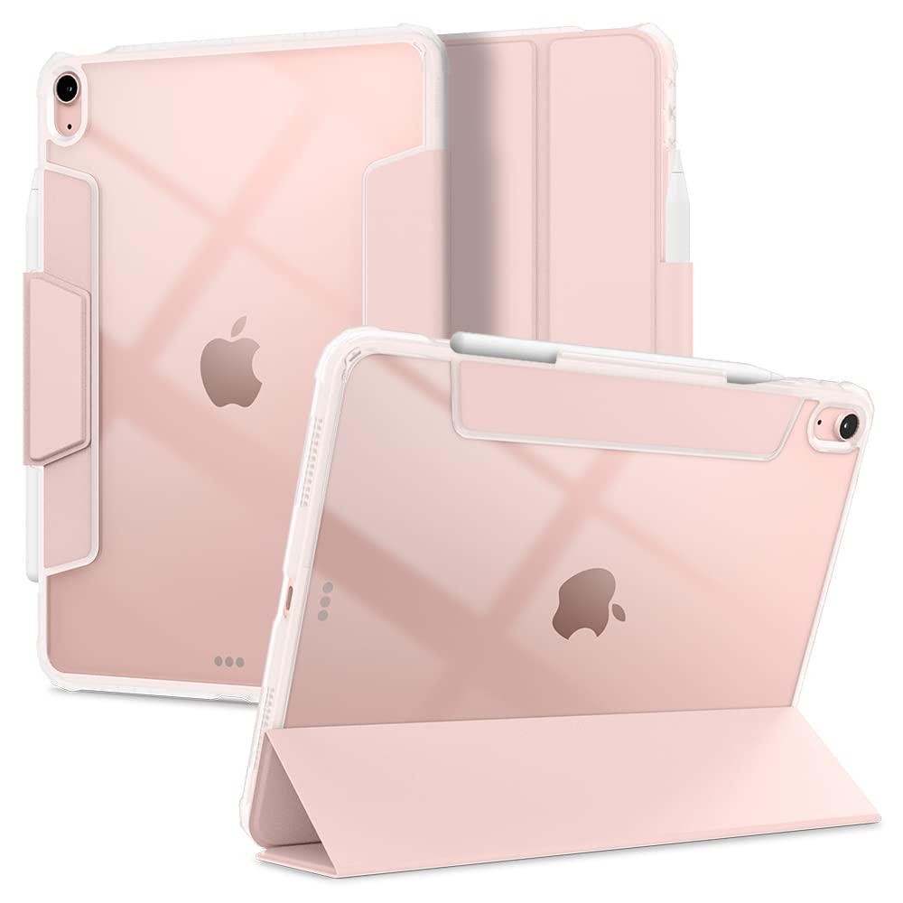 Spigen Ultra Hybrid Pro Tri-Fold Case for iPad Air 11-inch (M3/M2 2025-2024) & 10.9-inch 5th/4th Gen (2022/2020) - Clear Transparent Back with Apple Pencil Holder in Rose Gold | Perfect for Work, School & Travel Protection