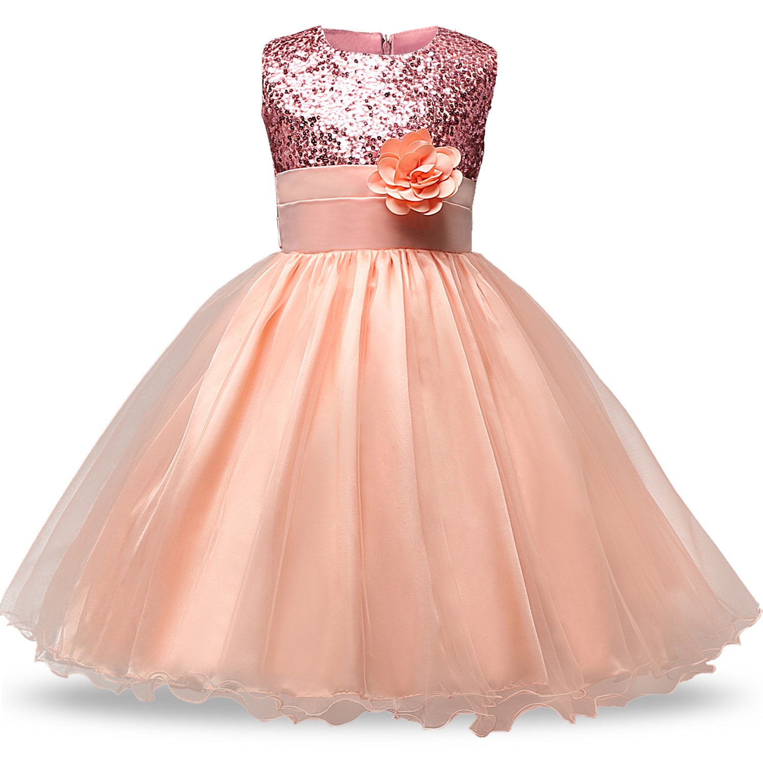 FuDaBang Girls' Princess Dress with Sequins & Flower Tutu Skirt - Elegant Party & Wedding Outfit for Toddler Girls, Birthday, Pageant, Photo Shoot