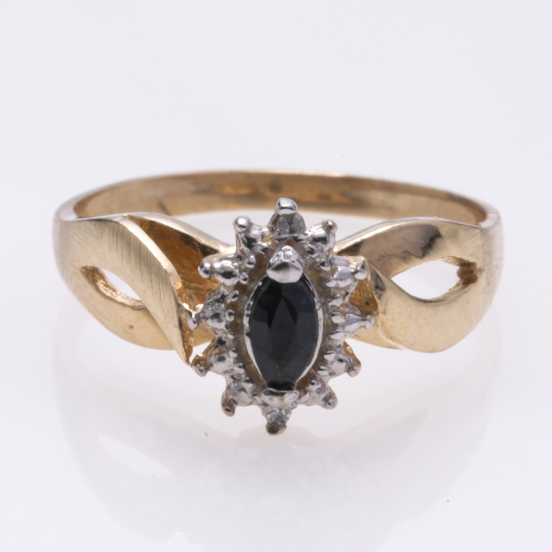 10K Yellow Gold Sapphire and Diamond Ring - 0.17ct Sapphire & 0.01ctw Diamonds - Size 6.5 - Elegant Engagement, Wedding, Anniversary Gift for Her