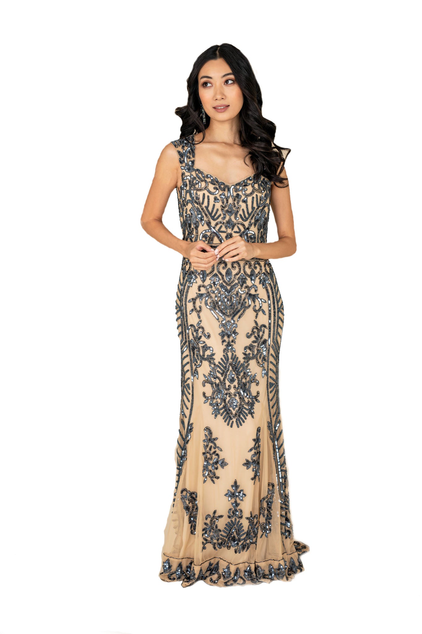 Elegant Women's Sequined Sweep Gown - Sparkling Evening Dress for Prom, Gala & Special Occasions