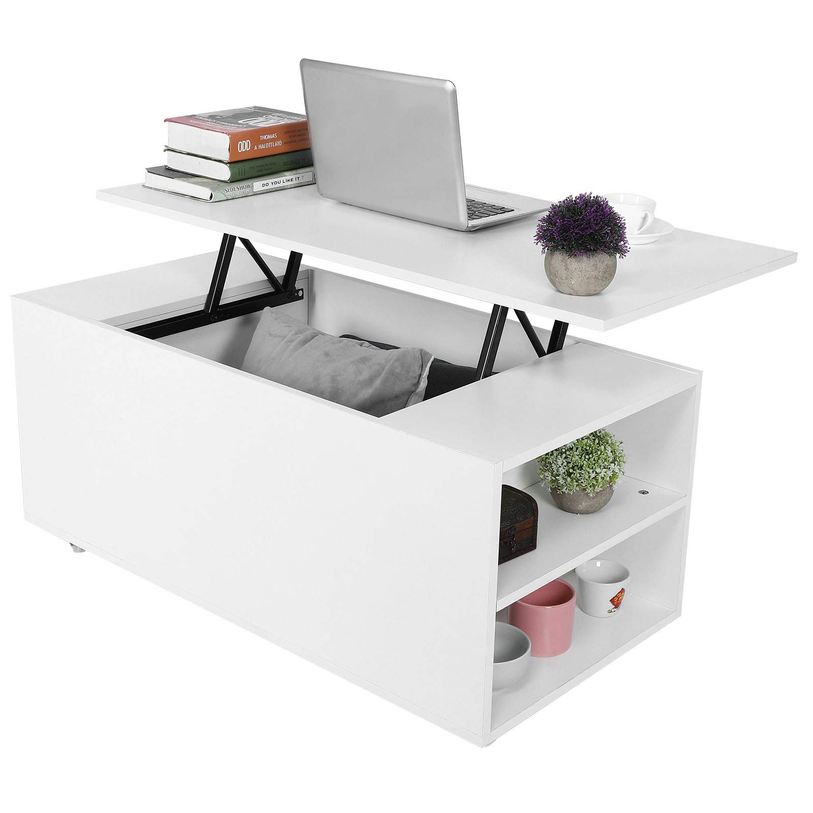 TOPINCN Lift-Top Coffee Table with Storage & Wheels - Rolling End Table with Open Shelf for Living Room, Dining, or Office - Perfect for Small Spaces, Movie Nights, and Extra Storage