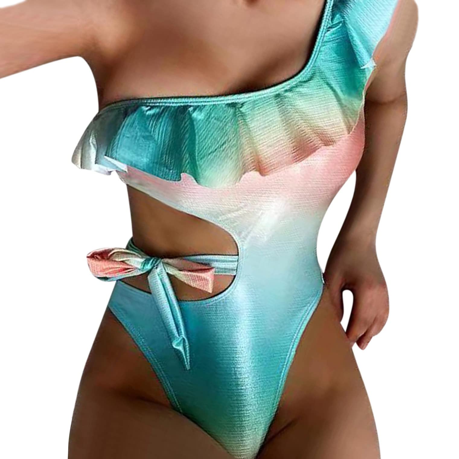 KASAAS Women's One Piece Swimsuit - V Neck Printed Monokini Bathing Suit with Gradient Design in Emerald Green | Perfect for Beach Vacations, Pool Parties & Summer Getaways