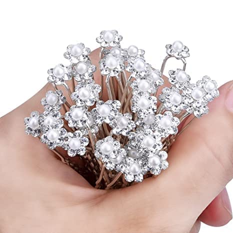 ADILISH - 12pcs White Pearl Flower Crystal Hair Pins for Wedding Bridal, Rhinestone Hair Clips for Women and Girls - Perfect for Bridal Shower, Prom, Party and Special Occasions