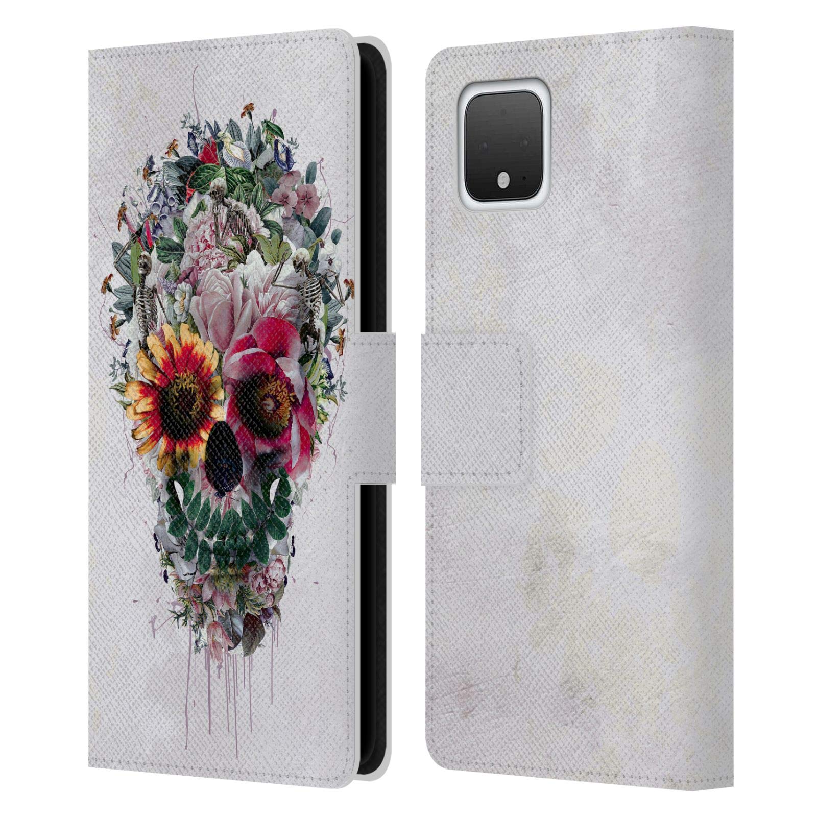 Official Riza Peker Sugar Skulls Leather Wallet Case for Google Pixel 4 - Stylish Phone Protection
